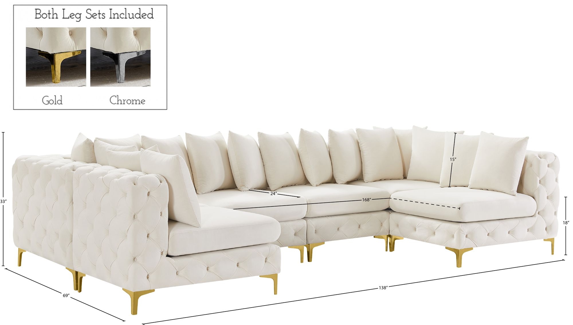Tremblay 138" 6-Piece Velvet Modular U-Shape Sectional