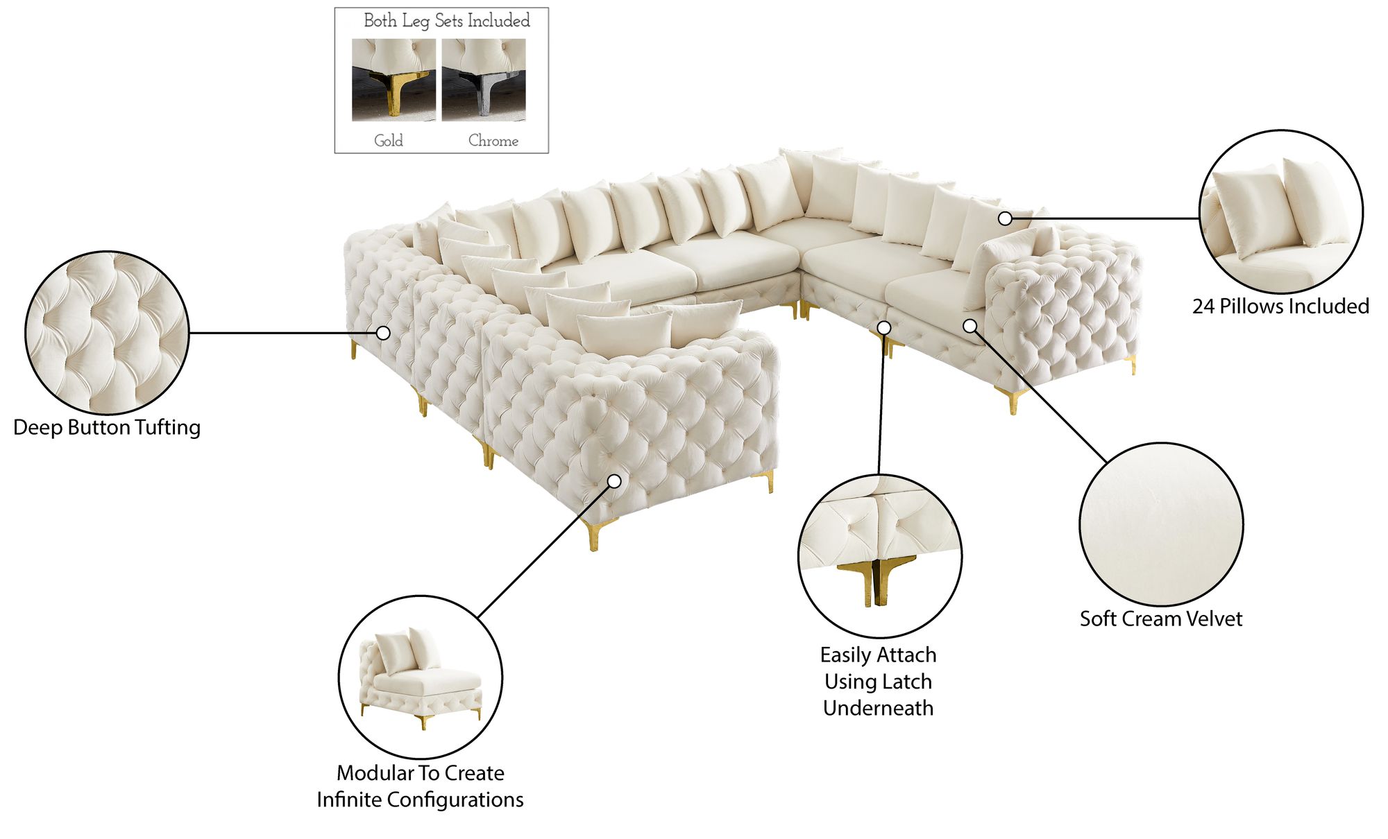 Tremblay 138" 8-Piece Velvet Modular Sectional
