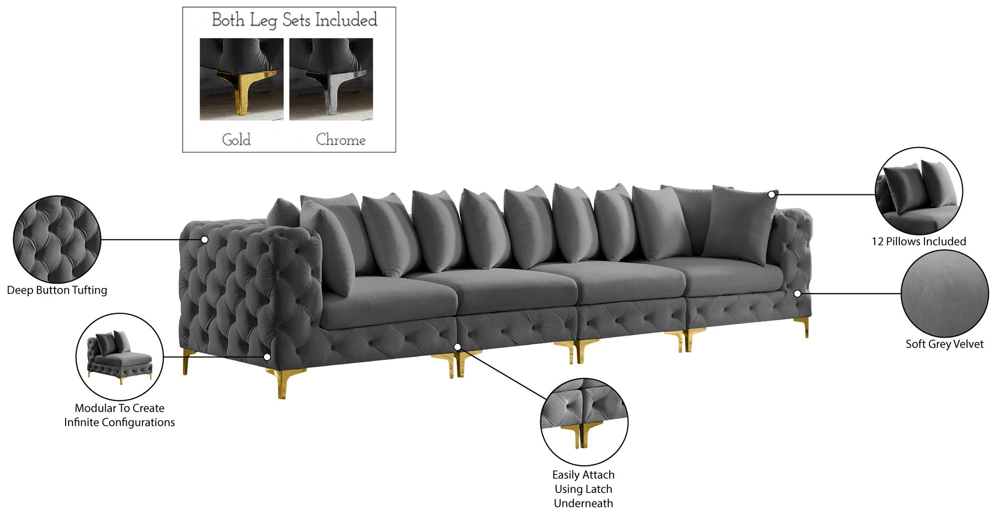 Tremblay 138" Velvet Modular Sofa