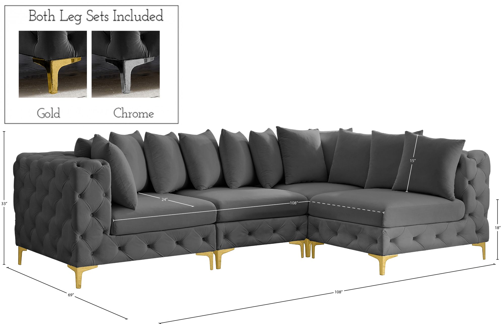 Tremblay 108" 4-Piece Velvet Modular Sectional