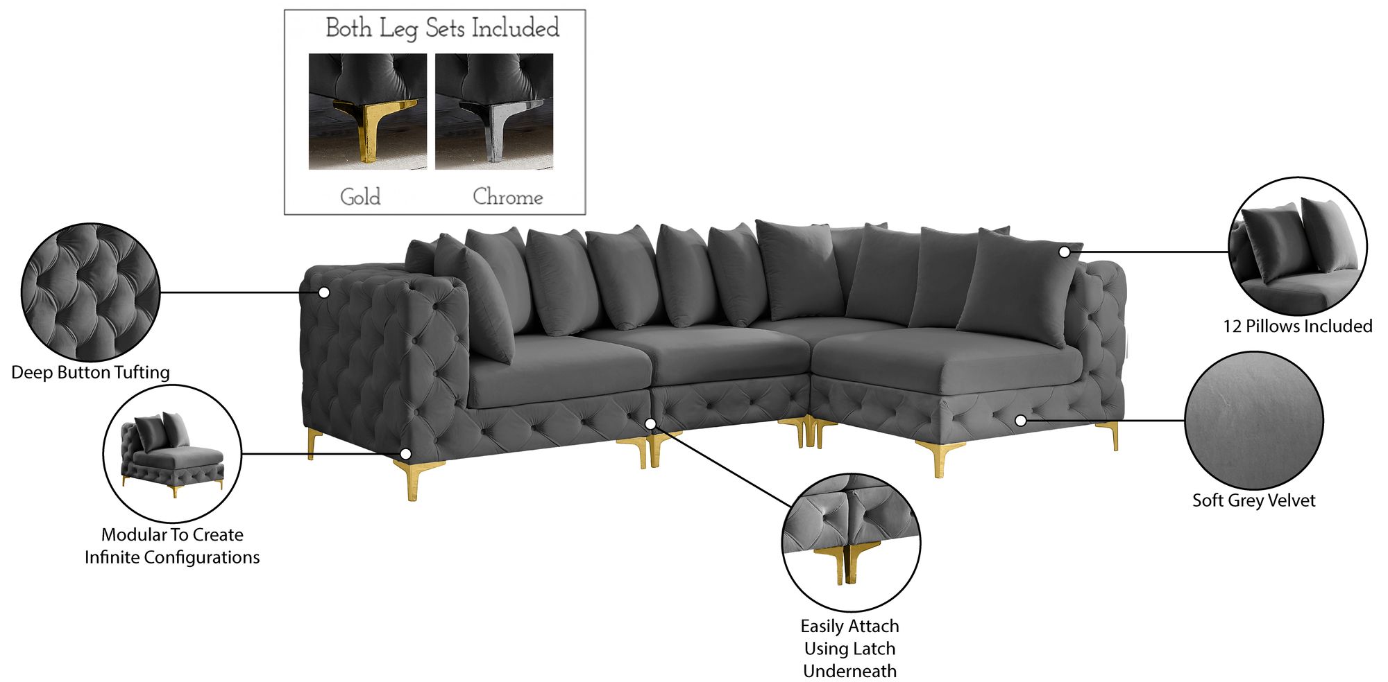 Tremblay 108" 4-Piece Velvet Modular Sectional