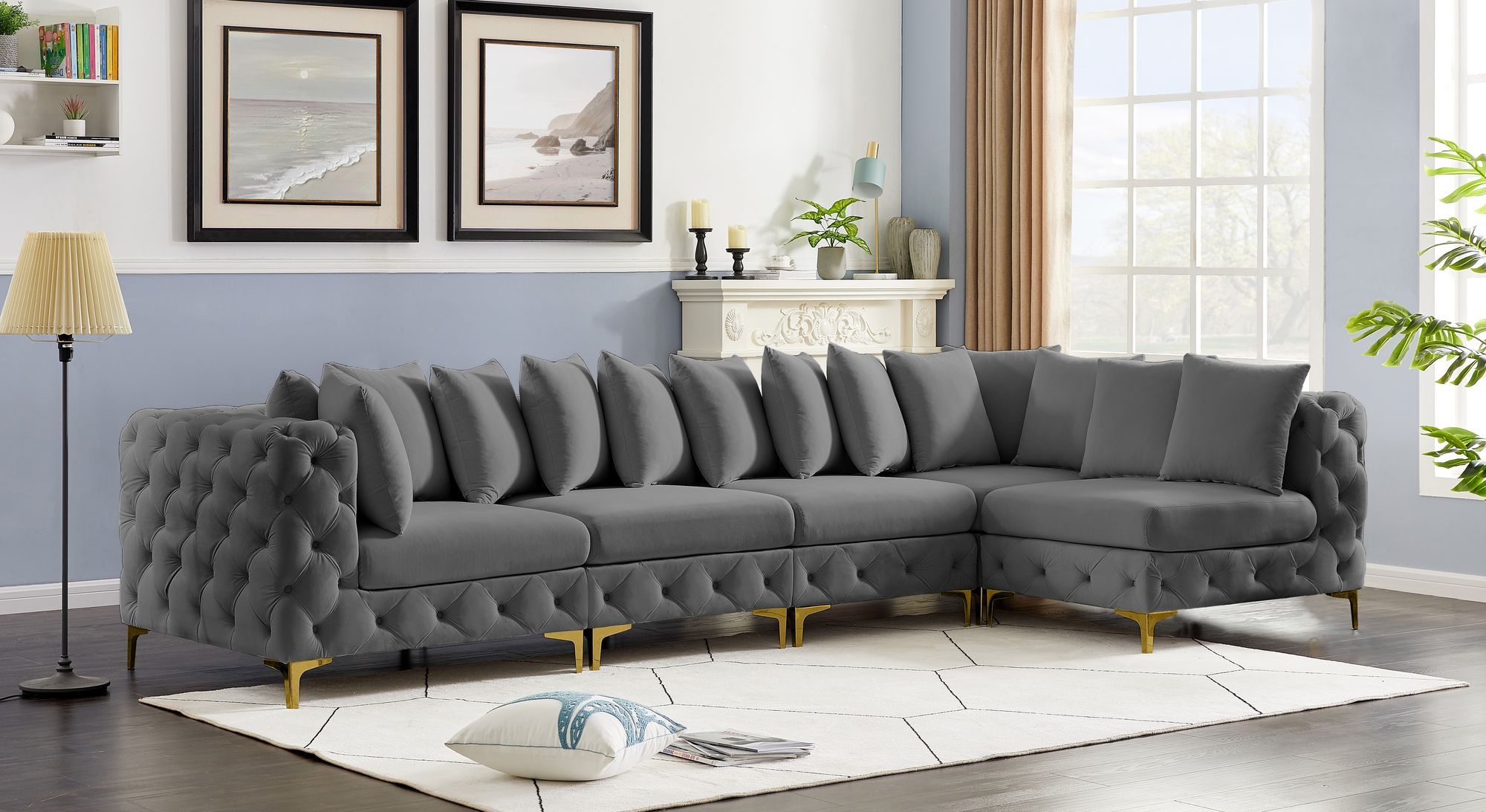 Tremblay 138" 5-Piece Velvet Modular Sectional