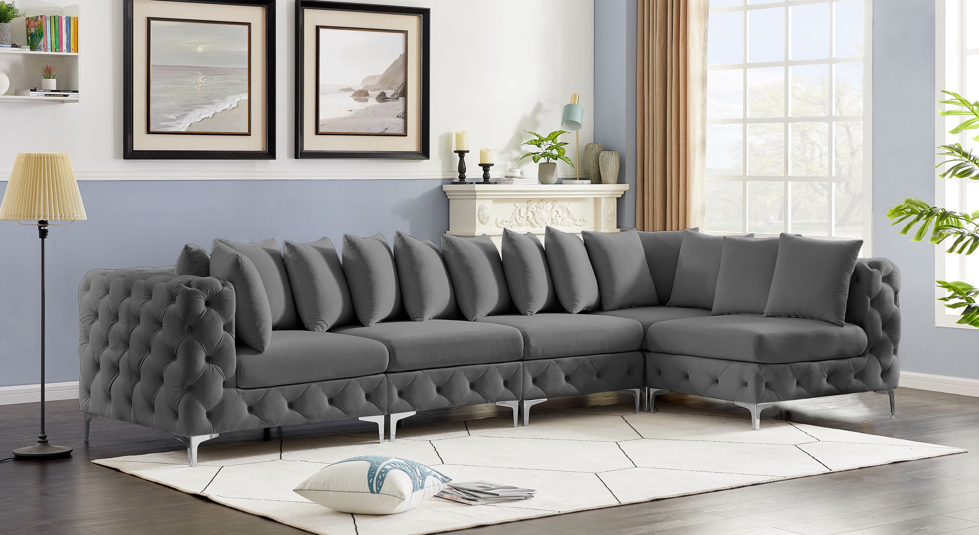 Tremblay 138" 5-Piece Velvet Modular Sectional