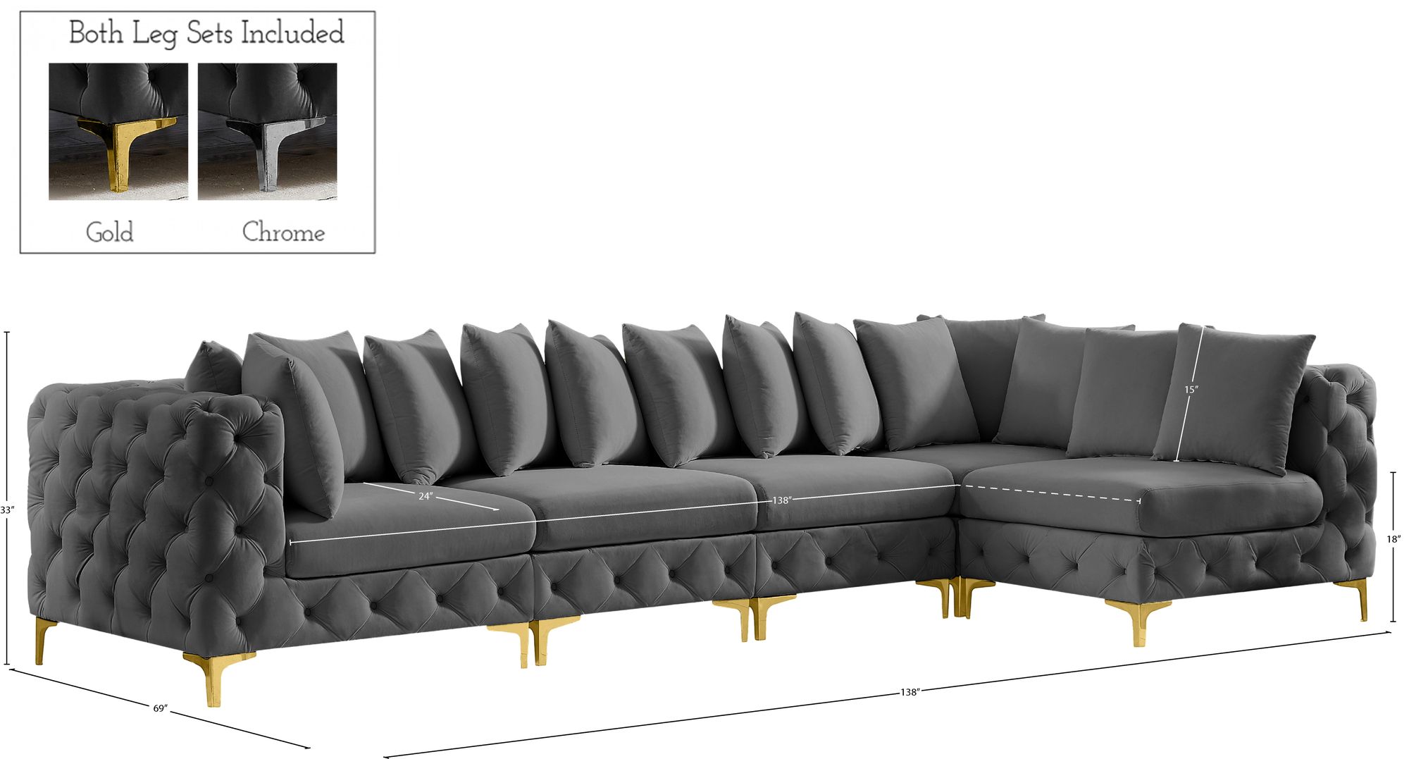 Tremblay 138" 5-Piece Velvet Modular Sectional