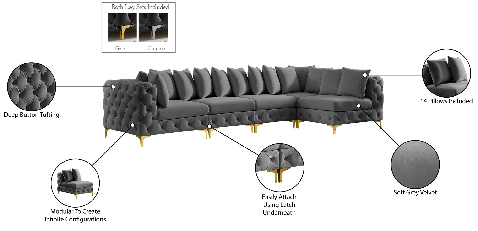 Tremblay 138" 5-Piece Velvet Modular Sectional