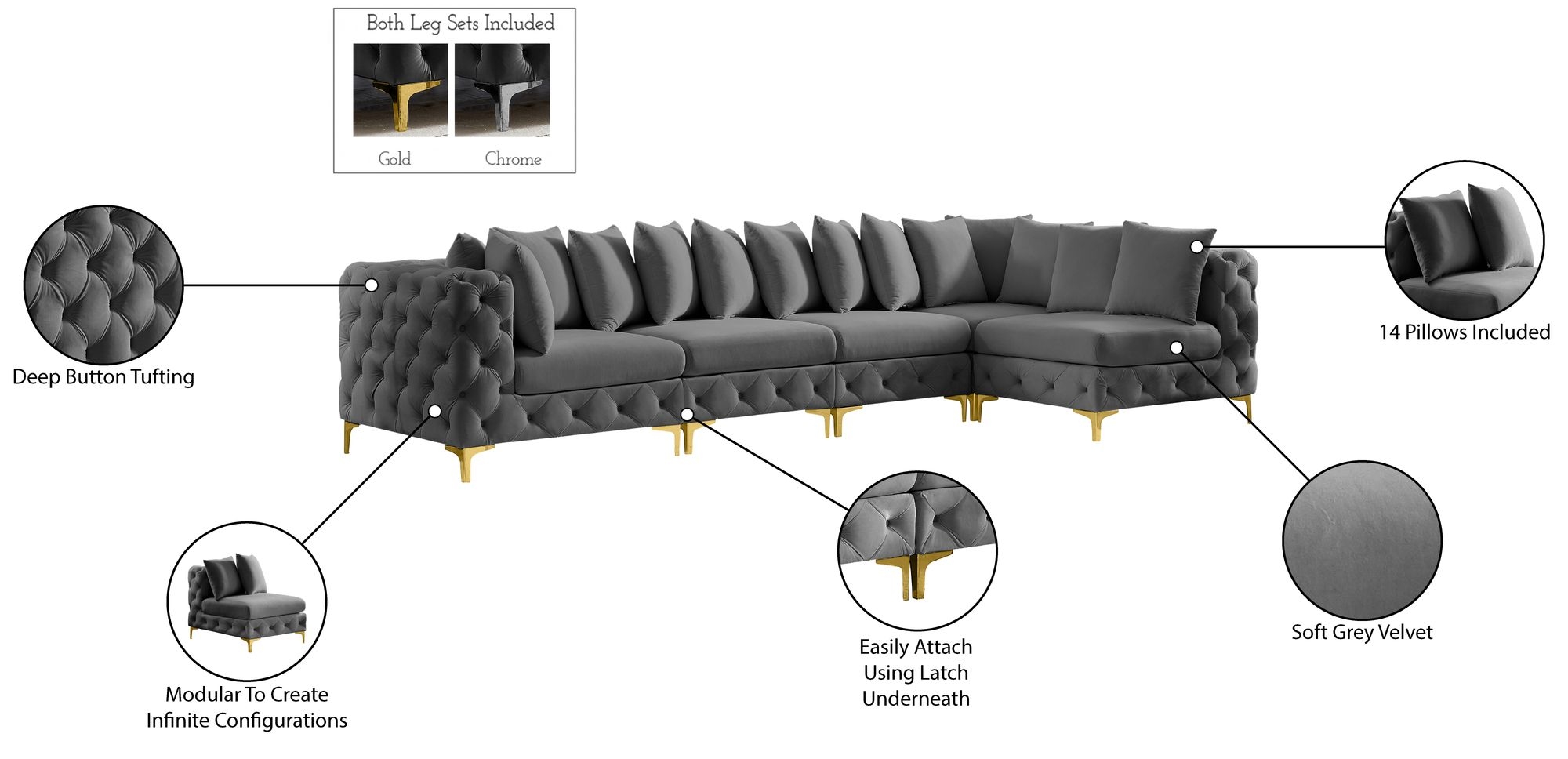 Tremblay 138" 5-Piece Velvet Modular Sectional