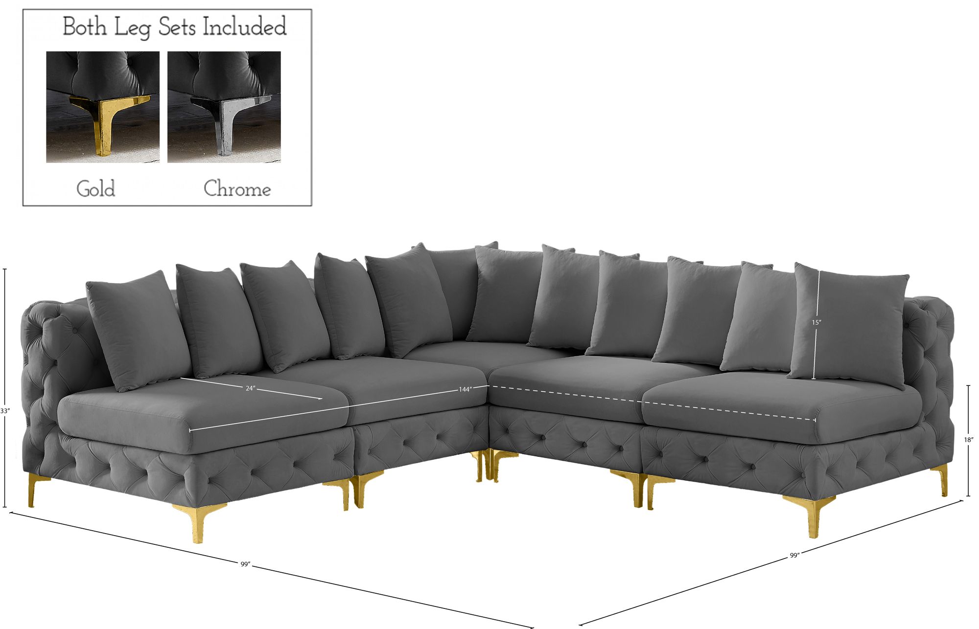 Tremblay 99" 5-Piece Velvet Modular Sectional
