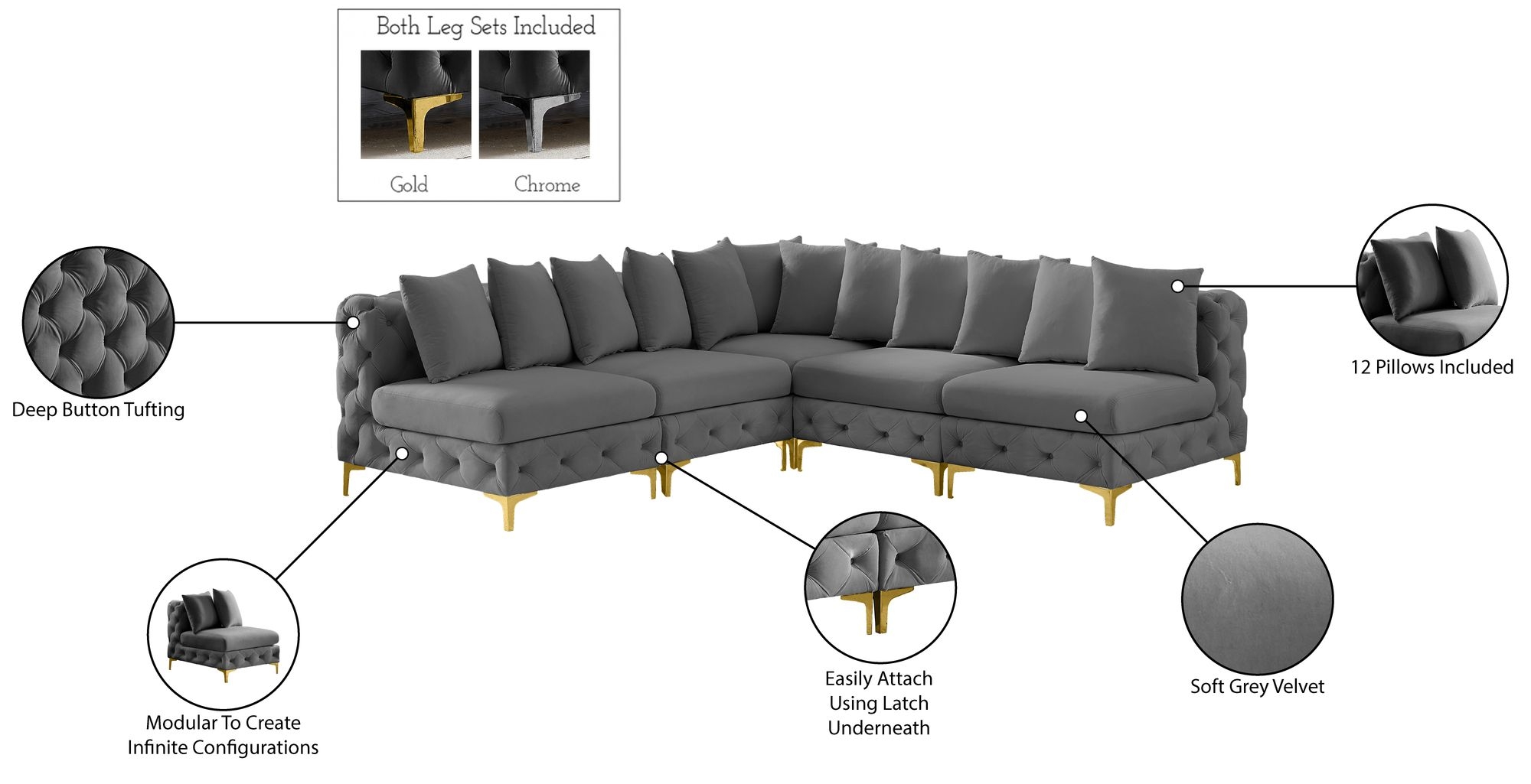 Tremblay 99" 5-Piece Velvet Modular Sectional