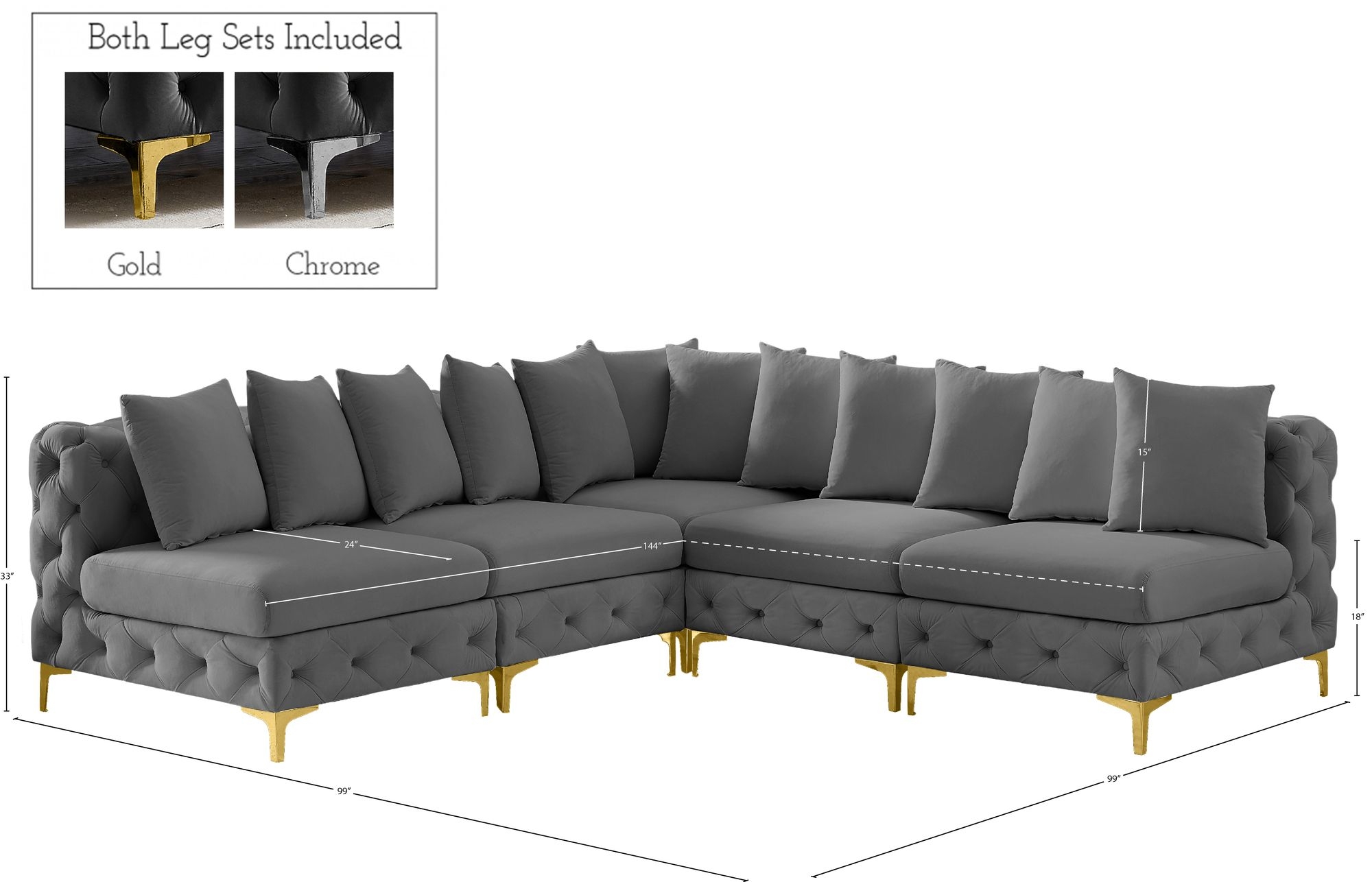 Tremblay 99" 5-Piece Velvet Modular Sectional