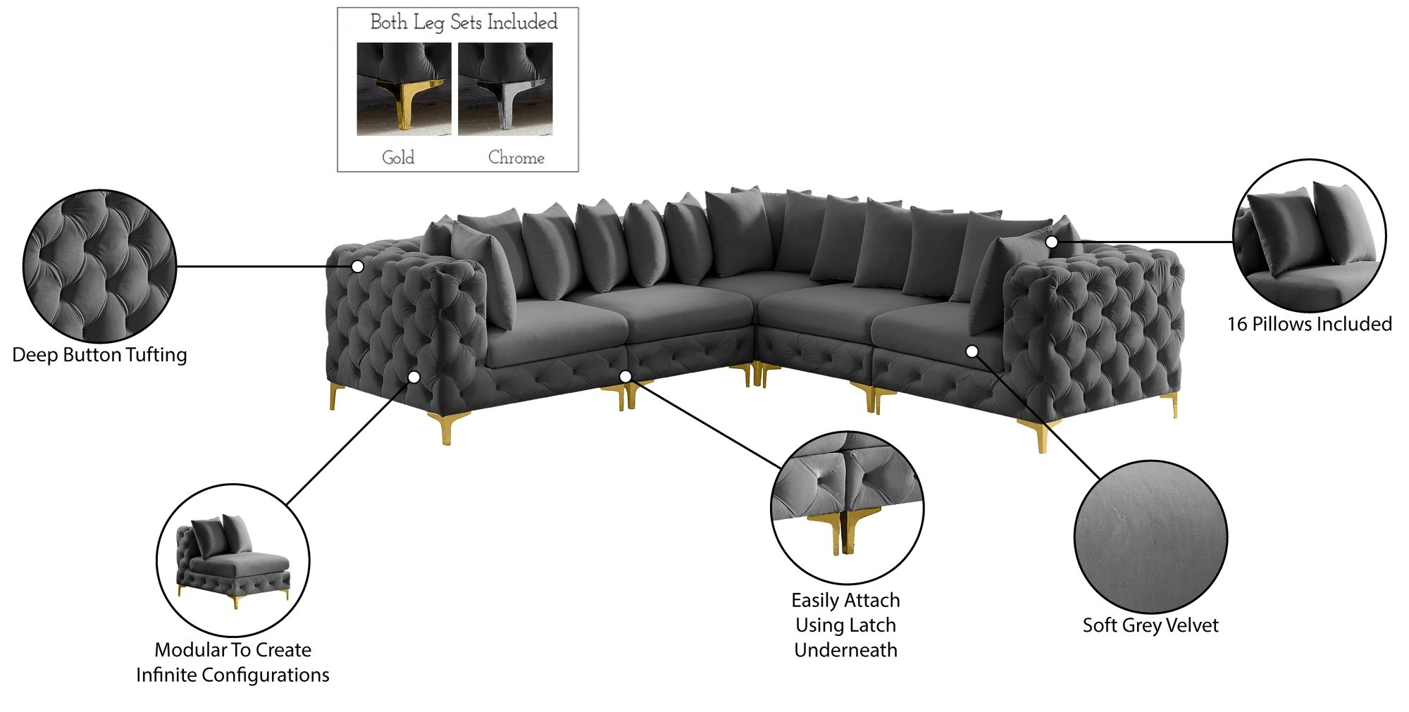 Tremblay 108" 5-Piece Velvet Modular Corner Sectional