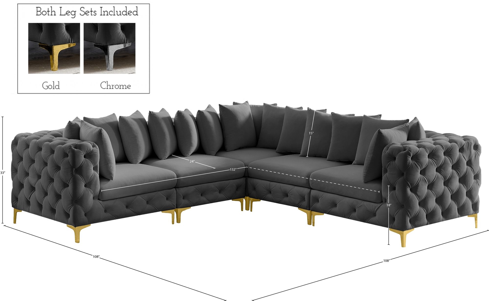 Tremblay 108" 5-Piece Velvet Modular Corner Sectional