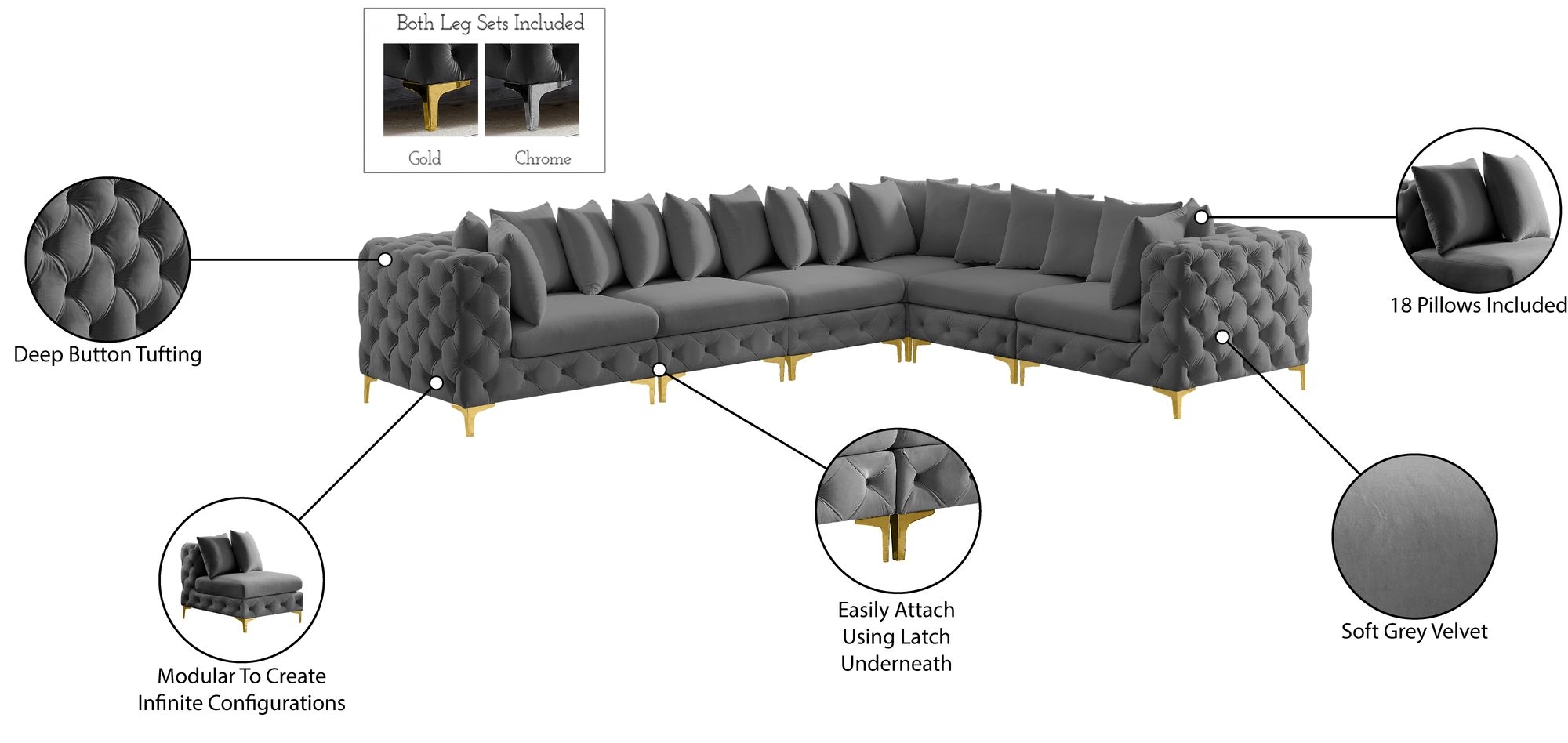 Tremblay 138" 6-Piece Velvet Modular Sectional