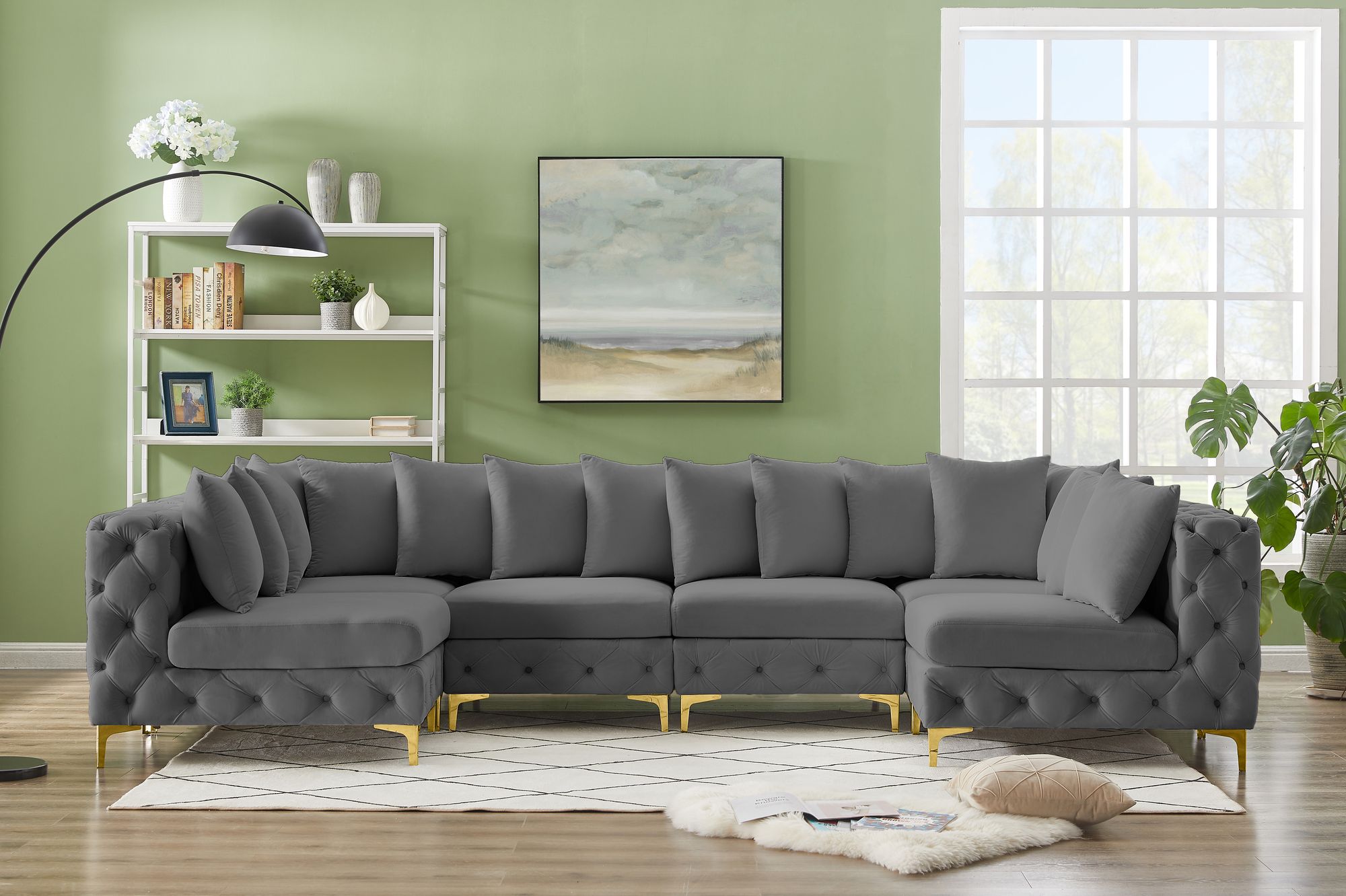Tremblay 138" 6-Piece Velvet Modular U-Shape Sectional