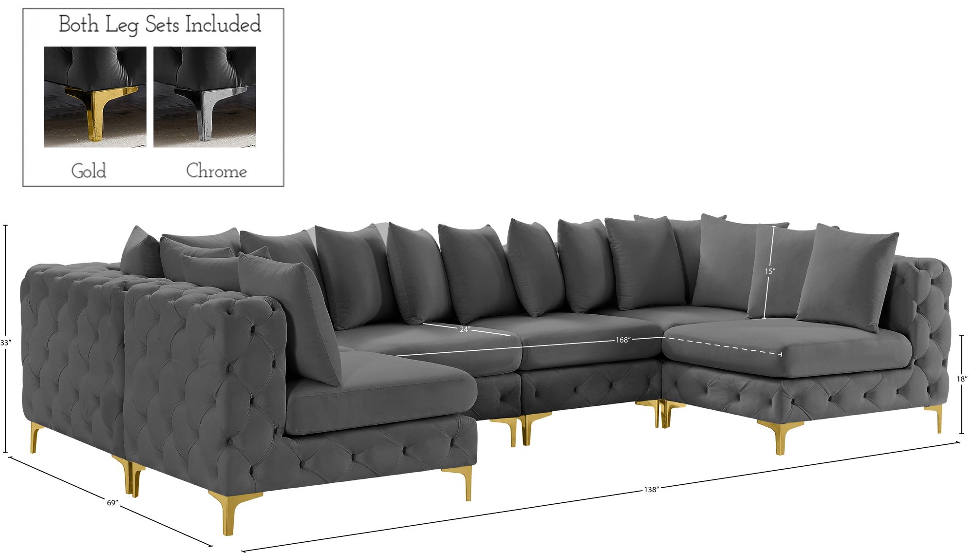 Tremblay 138" 6-Piece Velvet Modular U-Shape Sectional