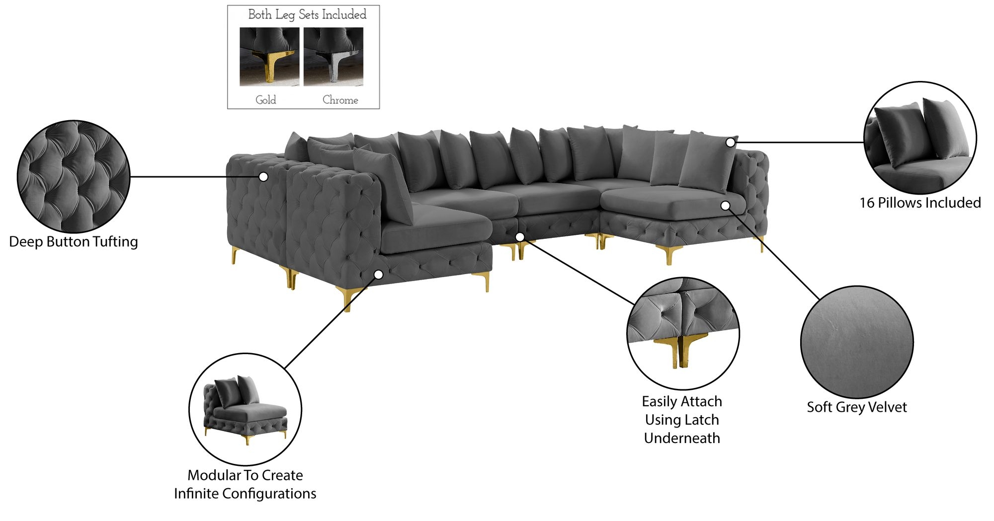 Tremblay 138" 6-Piece Velvet Modular U-Shape Sectional