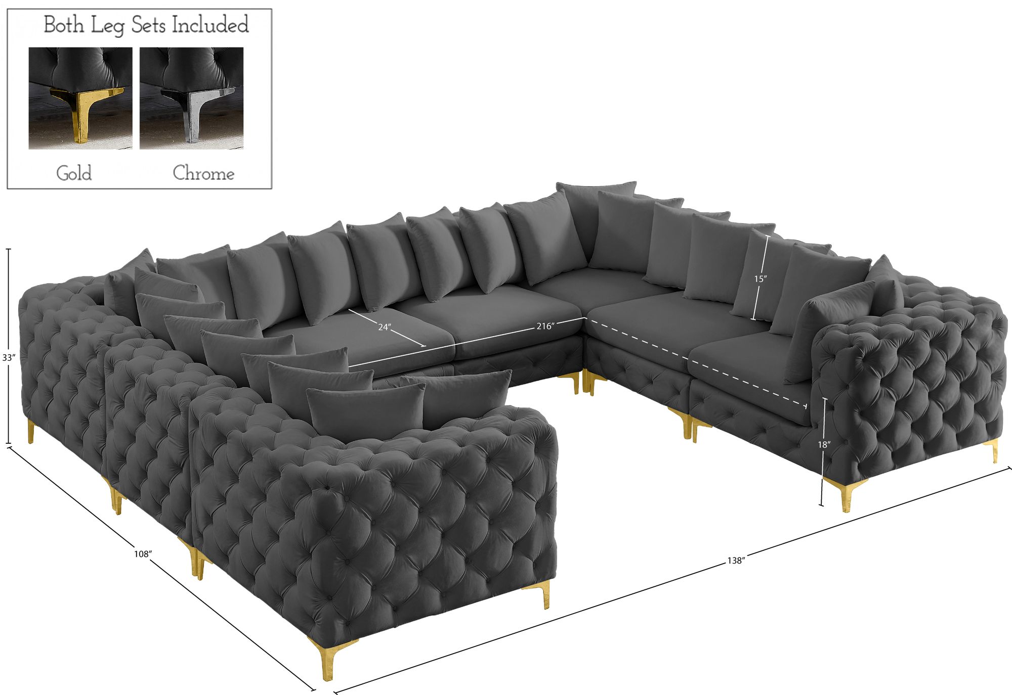 Tremblay 138" 8-Piece Velvet Modular Sectional