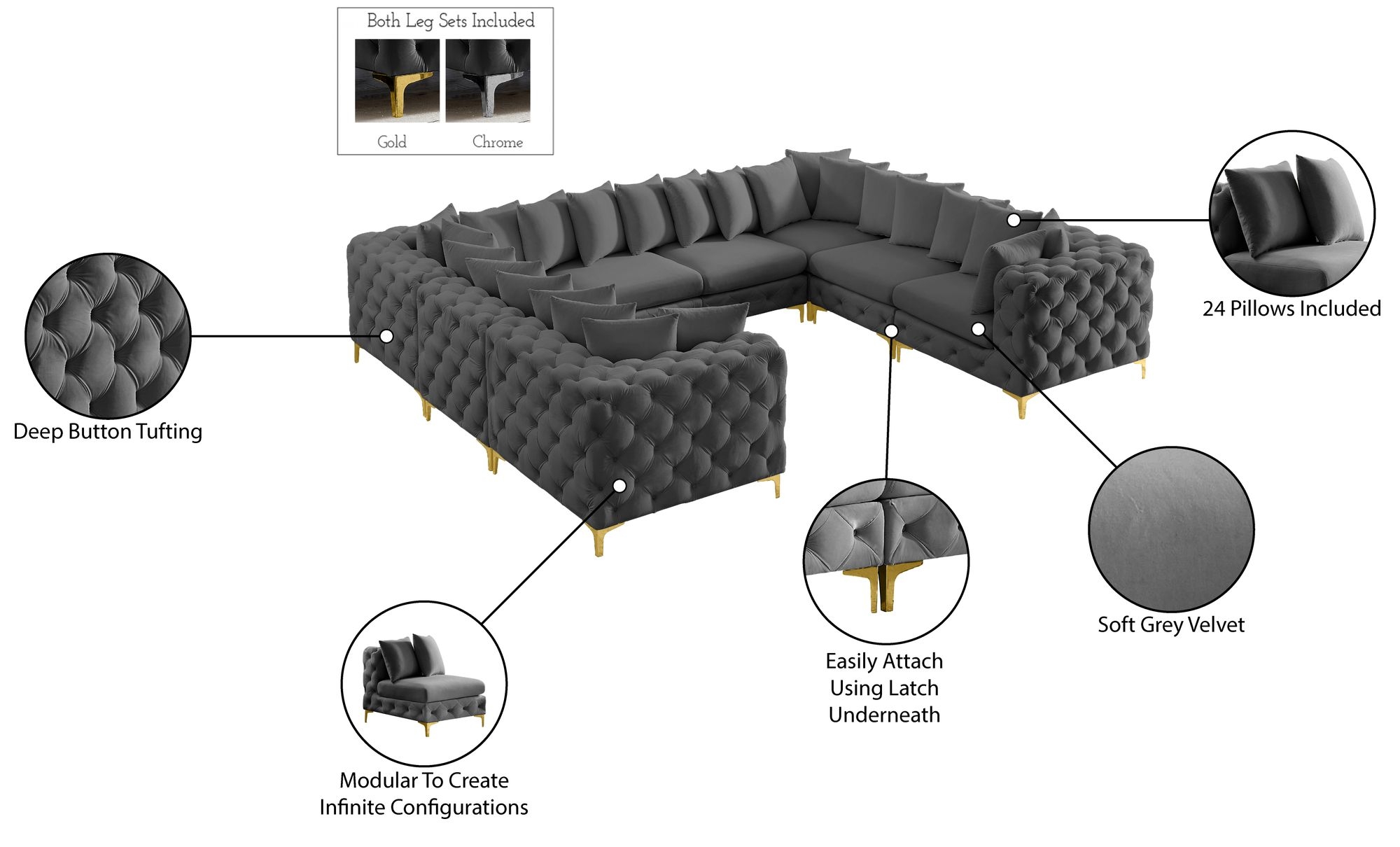 Tremblay 138" 8-Piece Velvet Modular Sectional