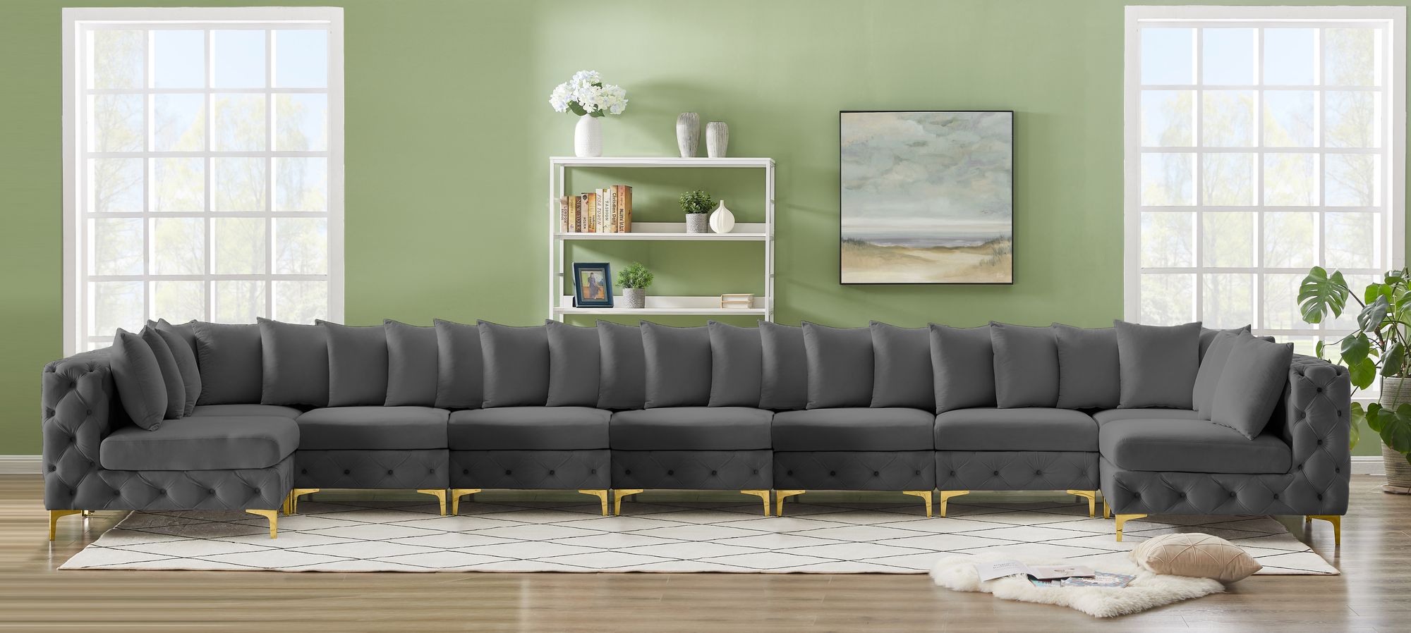 Tremblay 228" 9-Piece Velvet Modular Sectional