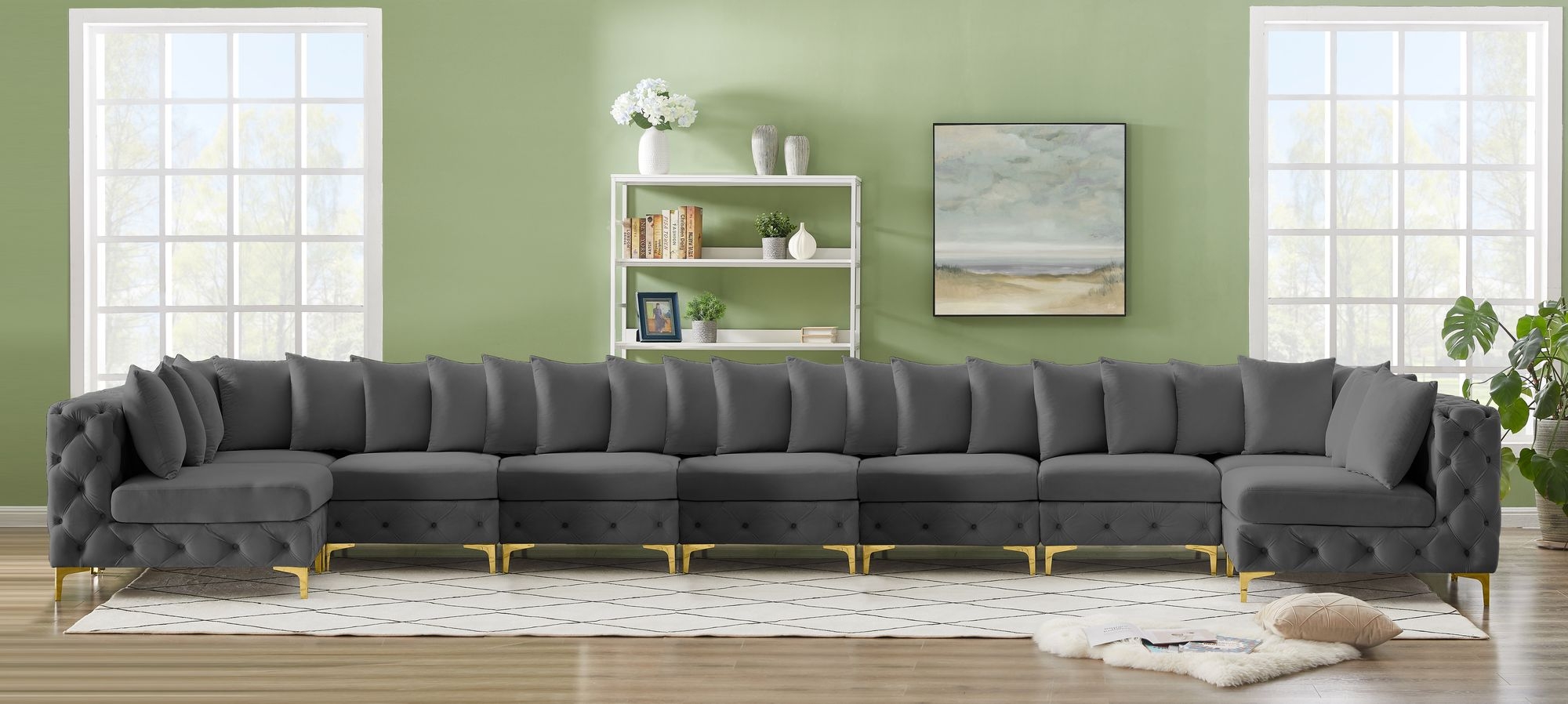 Tremblay 228" 9-Piece Velvet Modular Sectional