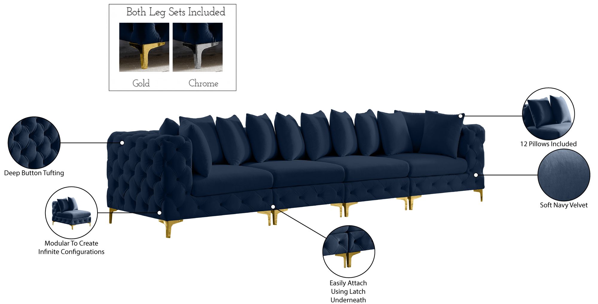 Tremblay 138" Velvet Modular Sofa