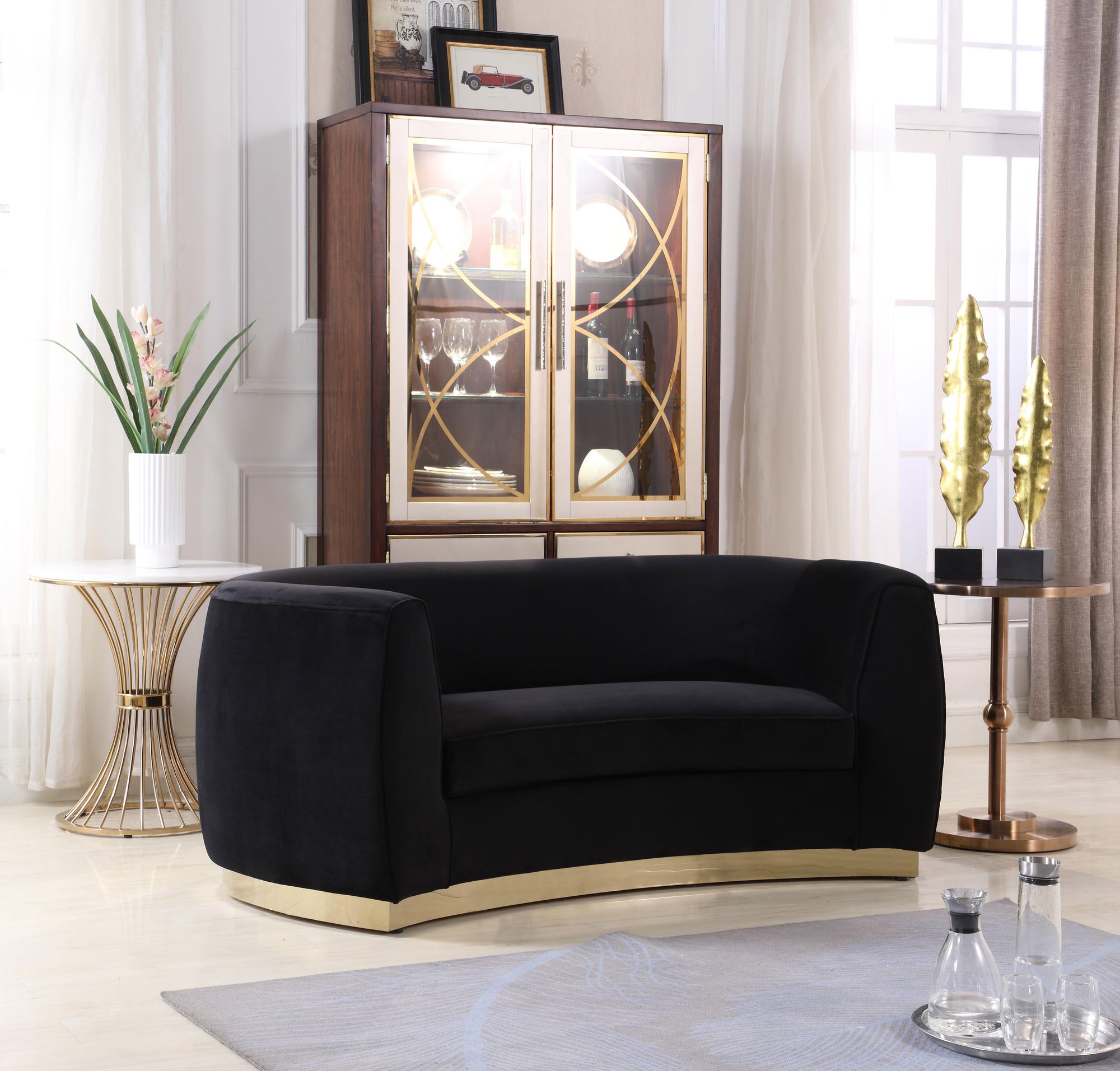 Julian Velvet Loveseat with Gold Stainless Steel Base