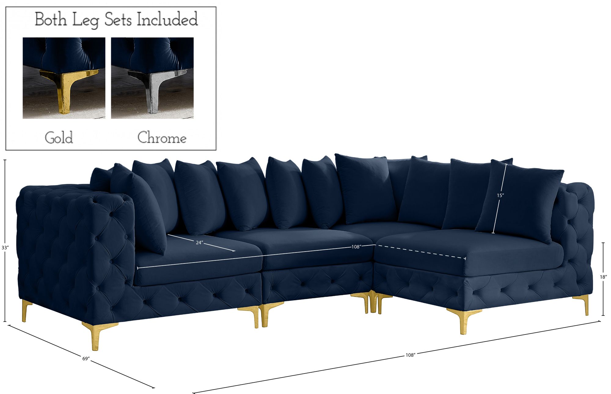 Tremblay 108" 4-Piece Velvet Modular Sectional