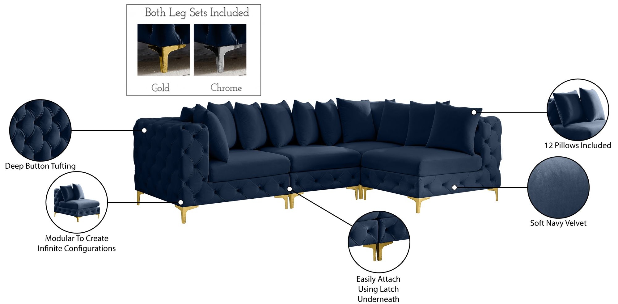 Tremblay 108" 4-Piece Velvet Modular Sectional