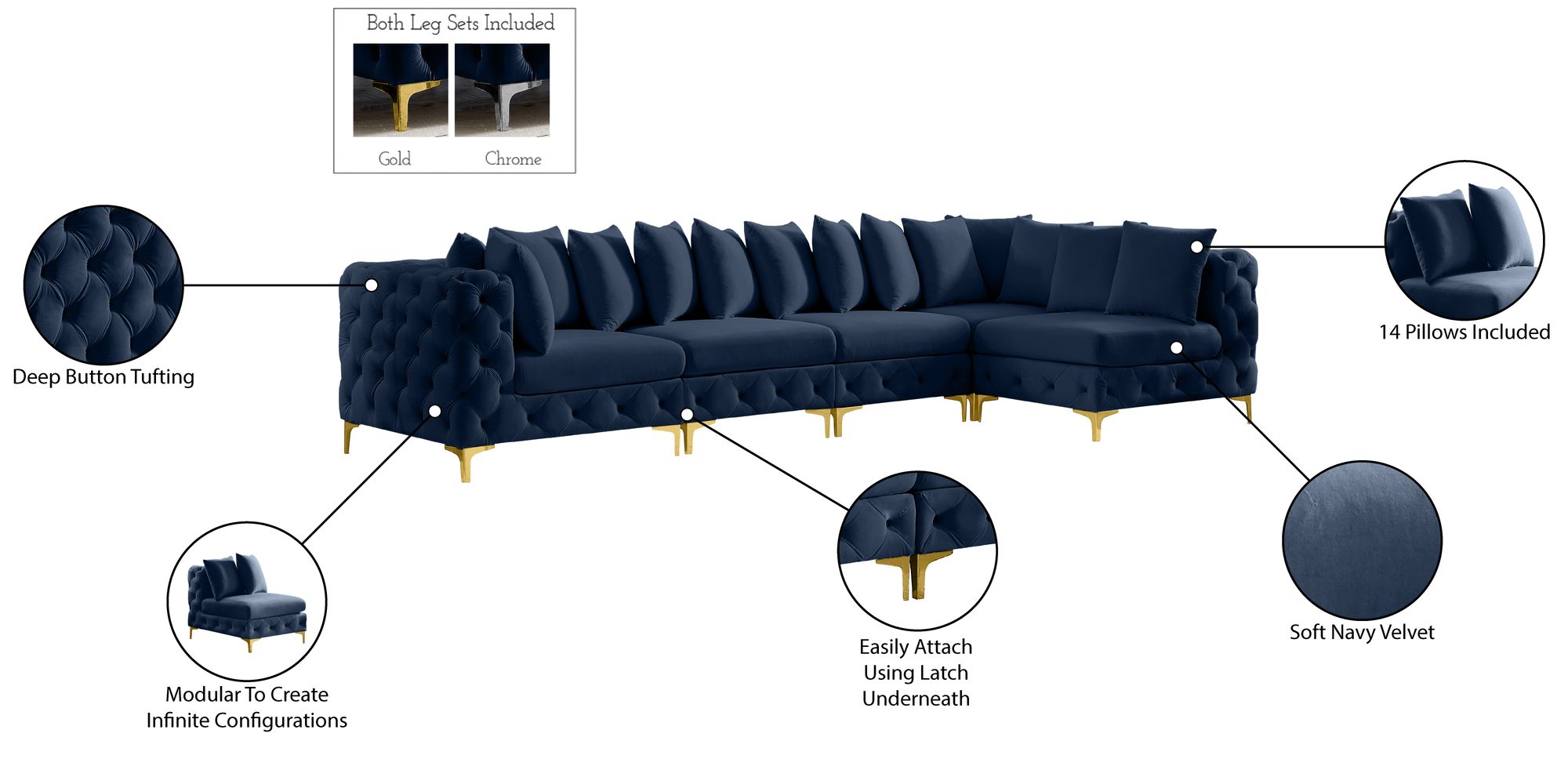 Tremblay 138" 5-Piece Velvet Modular Sectional