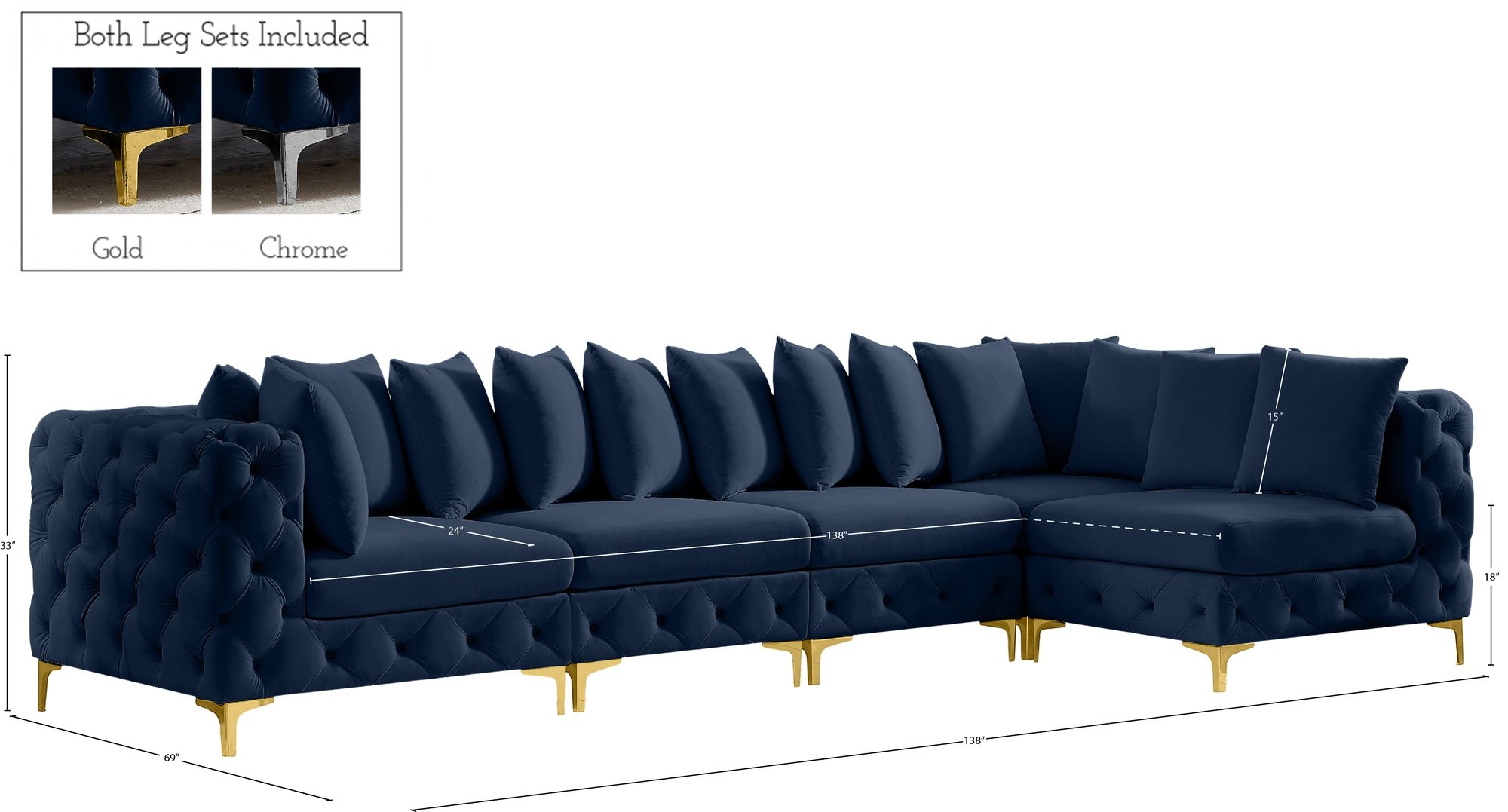 Tremblay 138" 5-Piece Velvet Modular Sectional