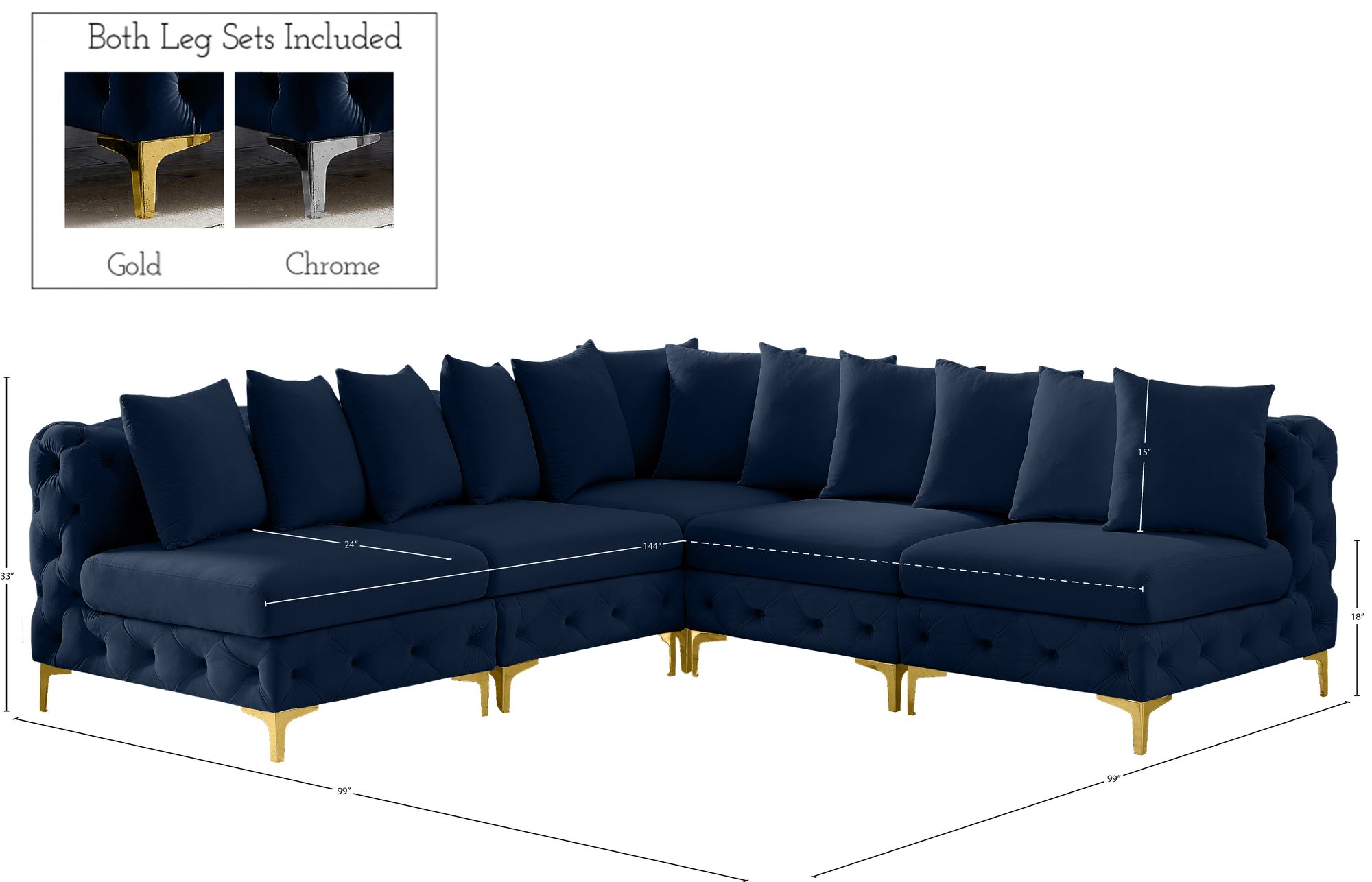 Tremblay 99" 5-Piece Velvet Modular Sectional