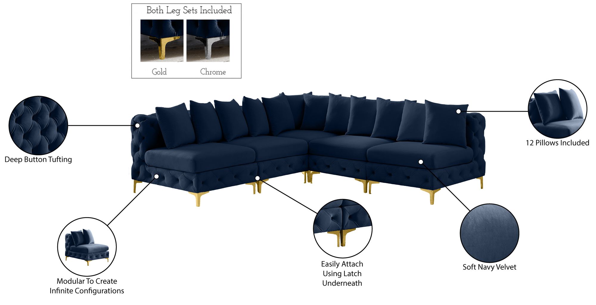 Tremblay 99" 5-Piece Velvet Modular Sectional
