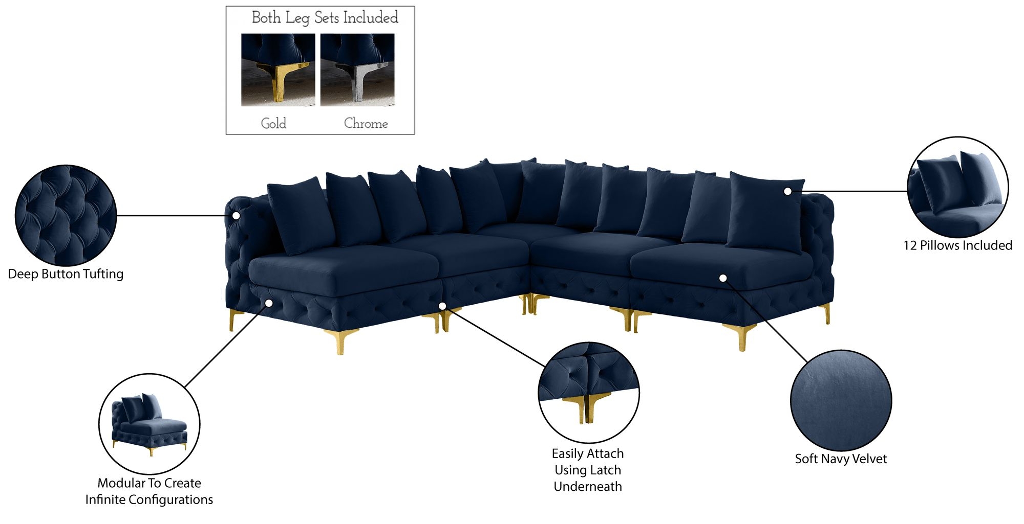 Tremblay 99" 5-Piece Velvet Modular Sectional