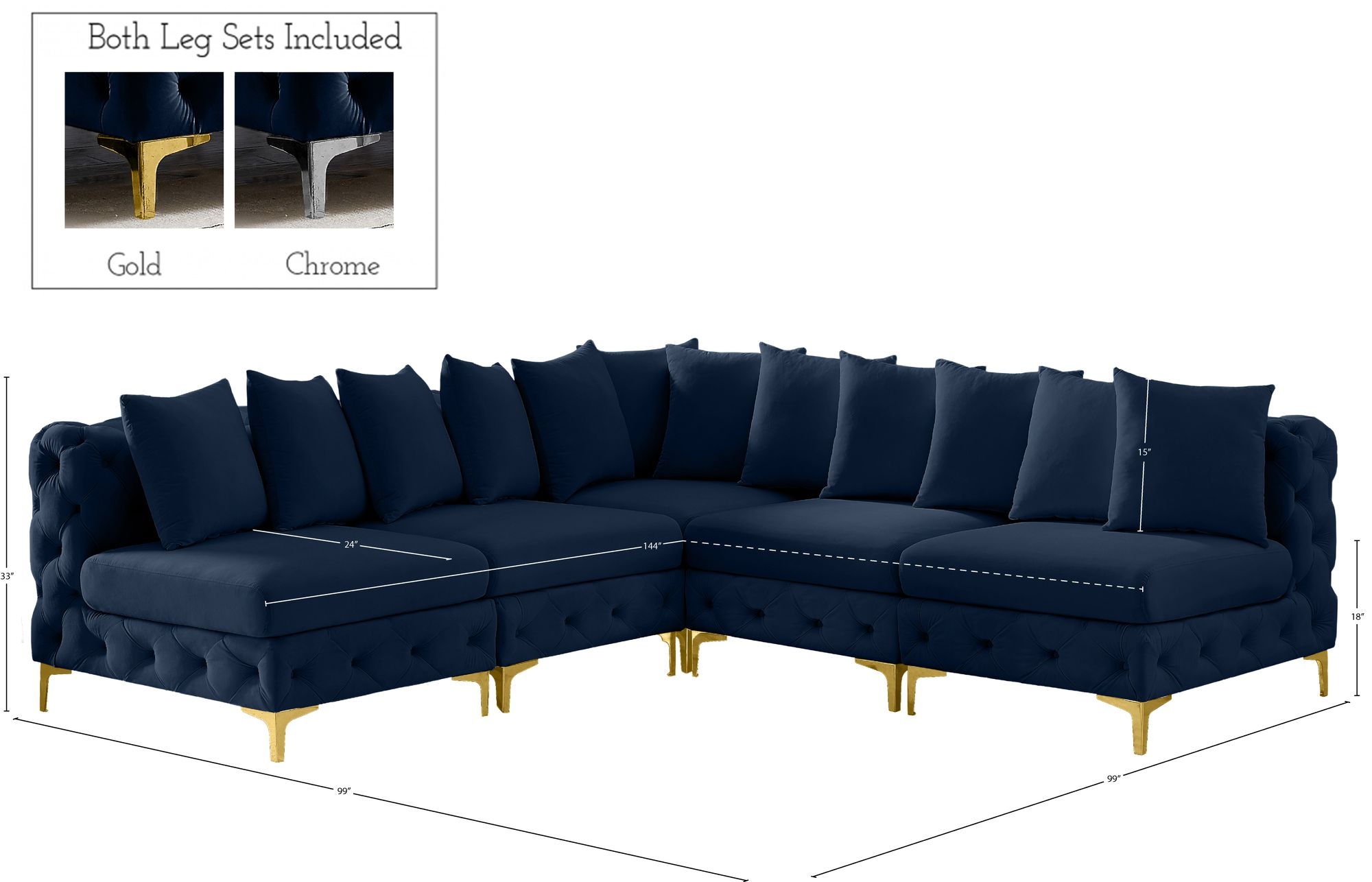 Tremblay 99" 5-Piece Velvet Modular Sectional