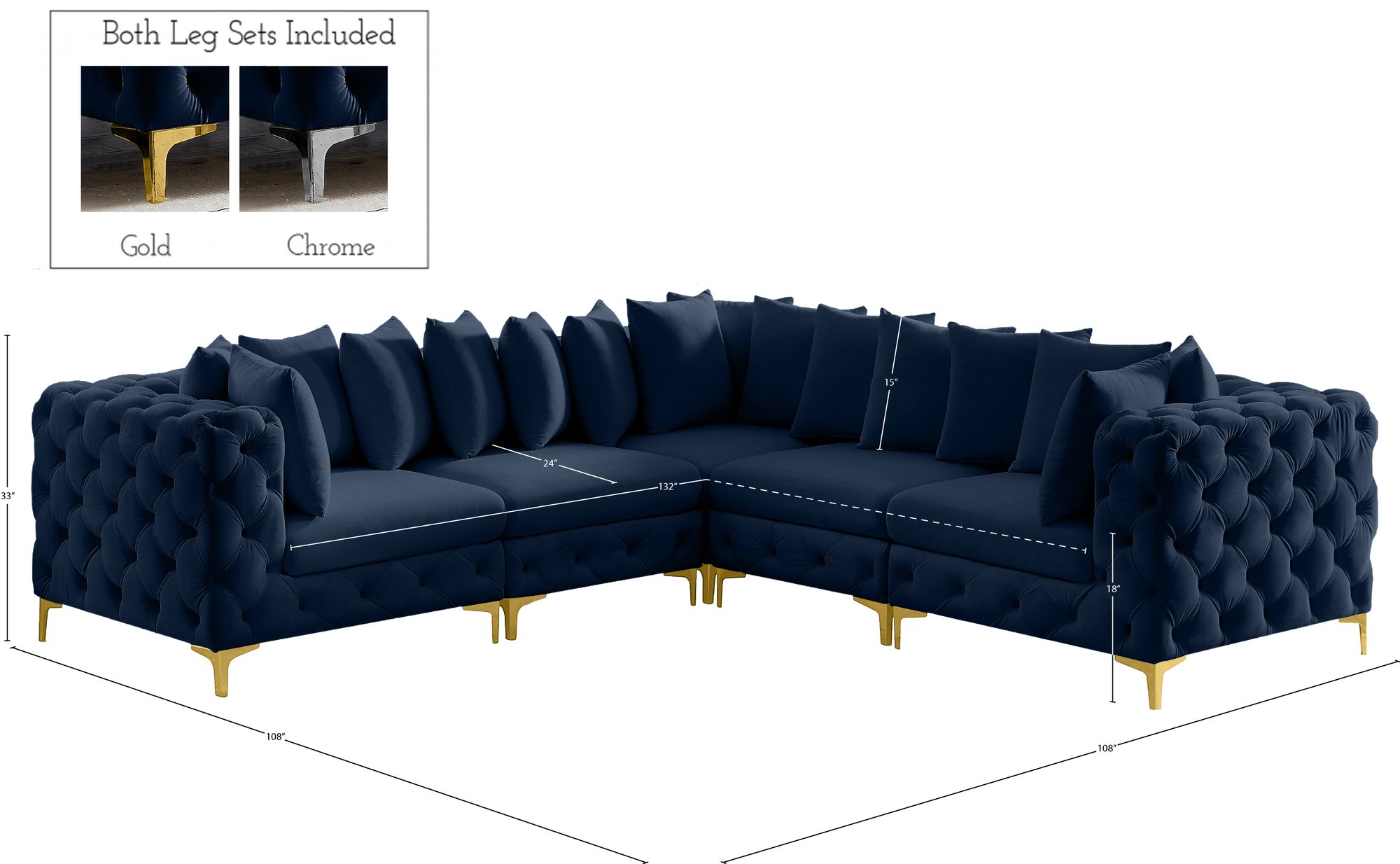 Tremblay 108" 5-Piece Velvet Modular Corner Sectional