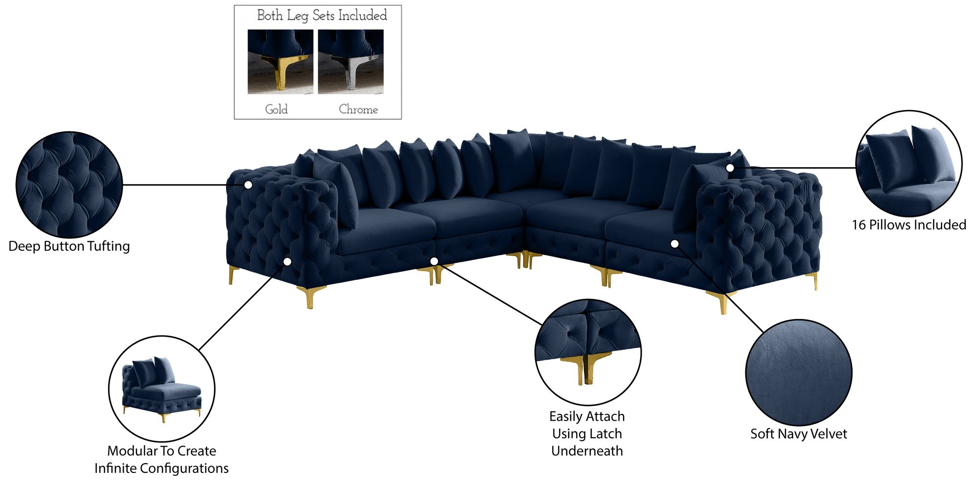 Tremblay 108" 5-Piece Velvet Modular Corner Sectional
