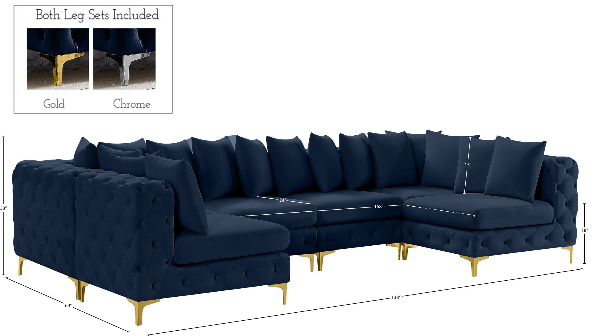 Tremblay 138" 6-Piece Velvet Modular U-Shape Sectional