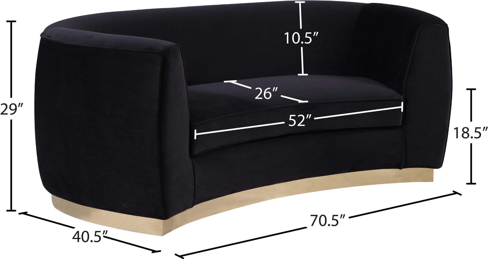 Julian Velvet Loveseat with Gold Stainless Steel Base