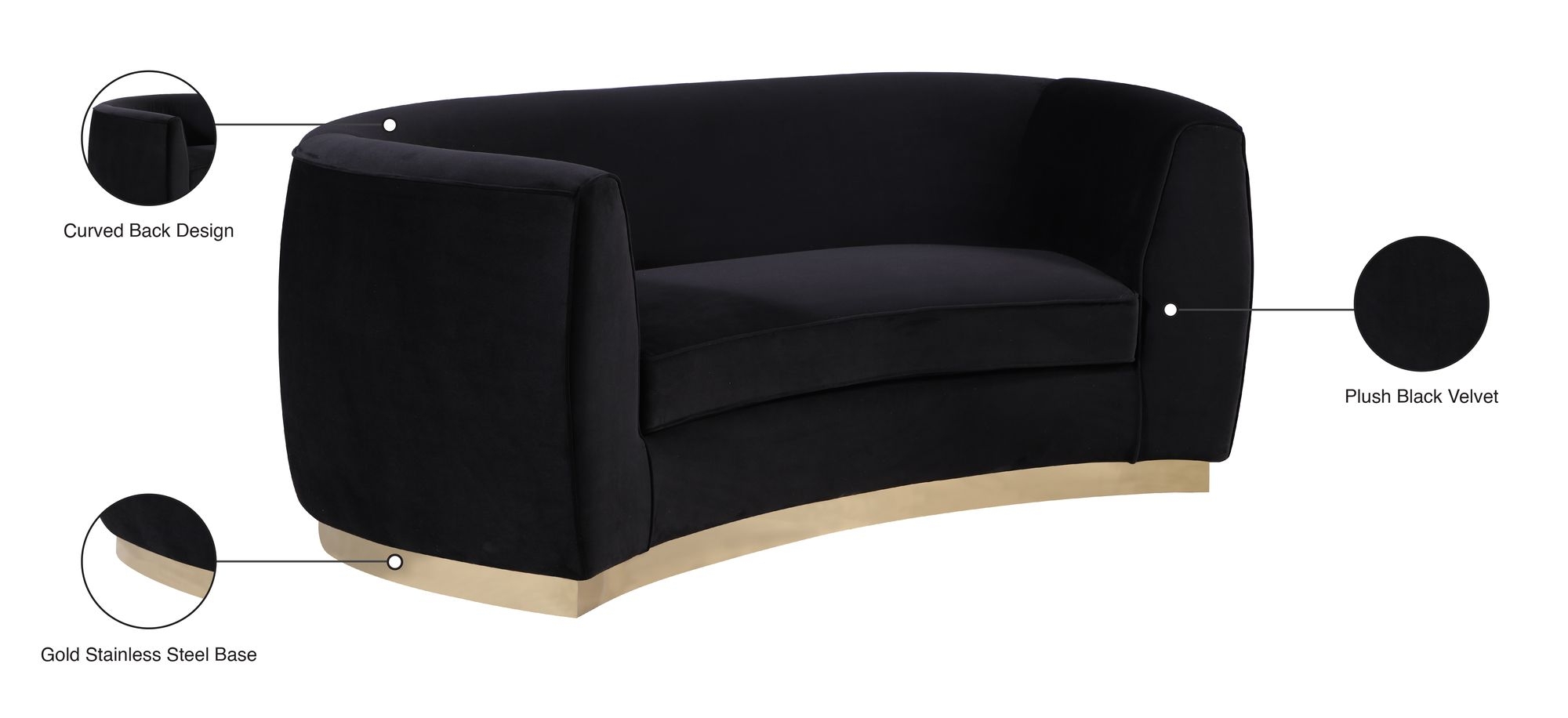 Julian Velvet Loveseat with Stainless Steel Base