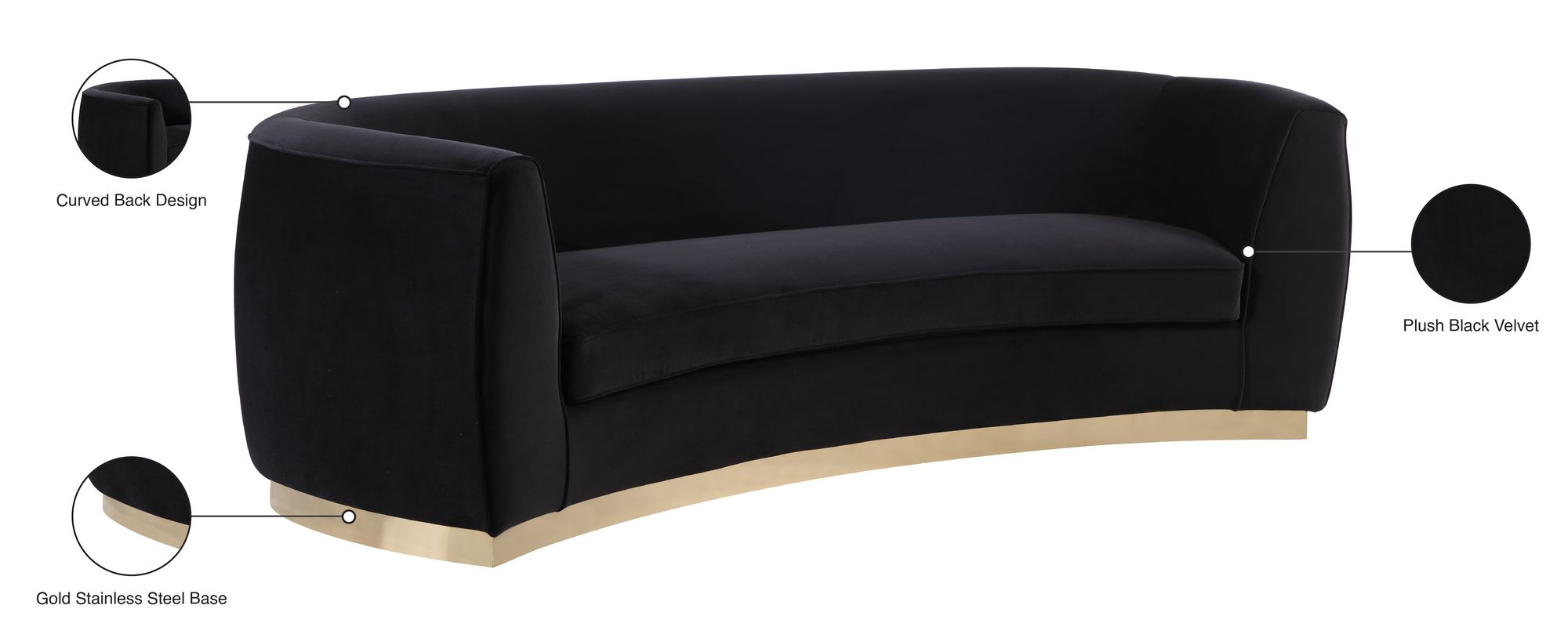 Julian Velvet Sofa with Gold Stainless Steel Base