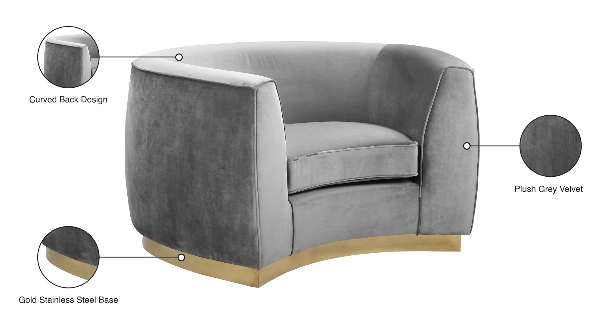 Julian Velvet Chair with Gold Stainless Steel Base