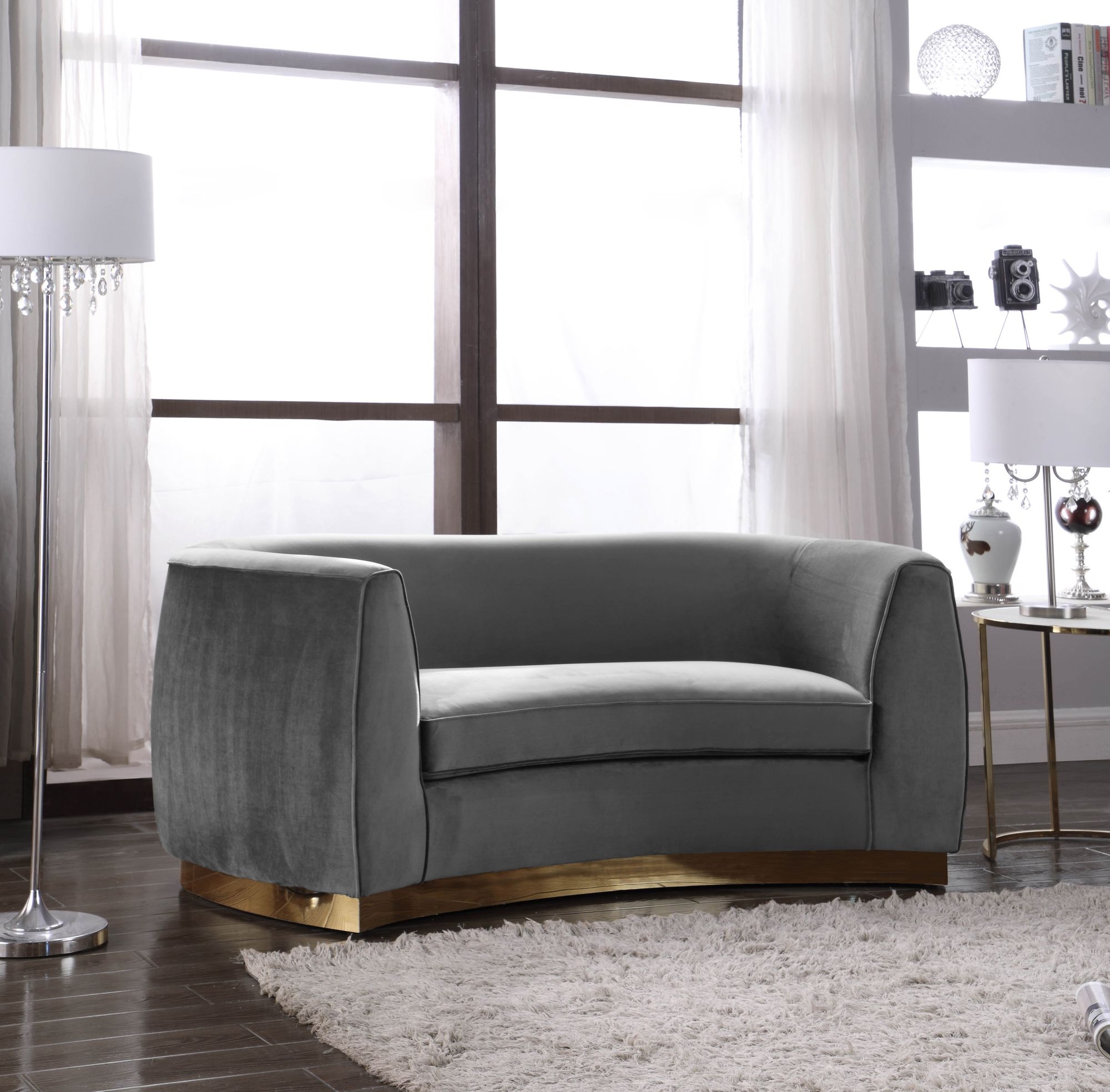 Julian Velvet Loveseat with Stainless Steel Base