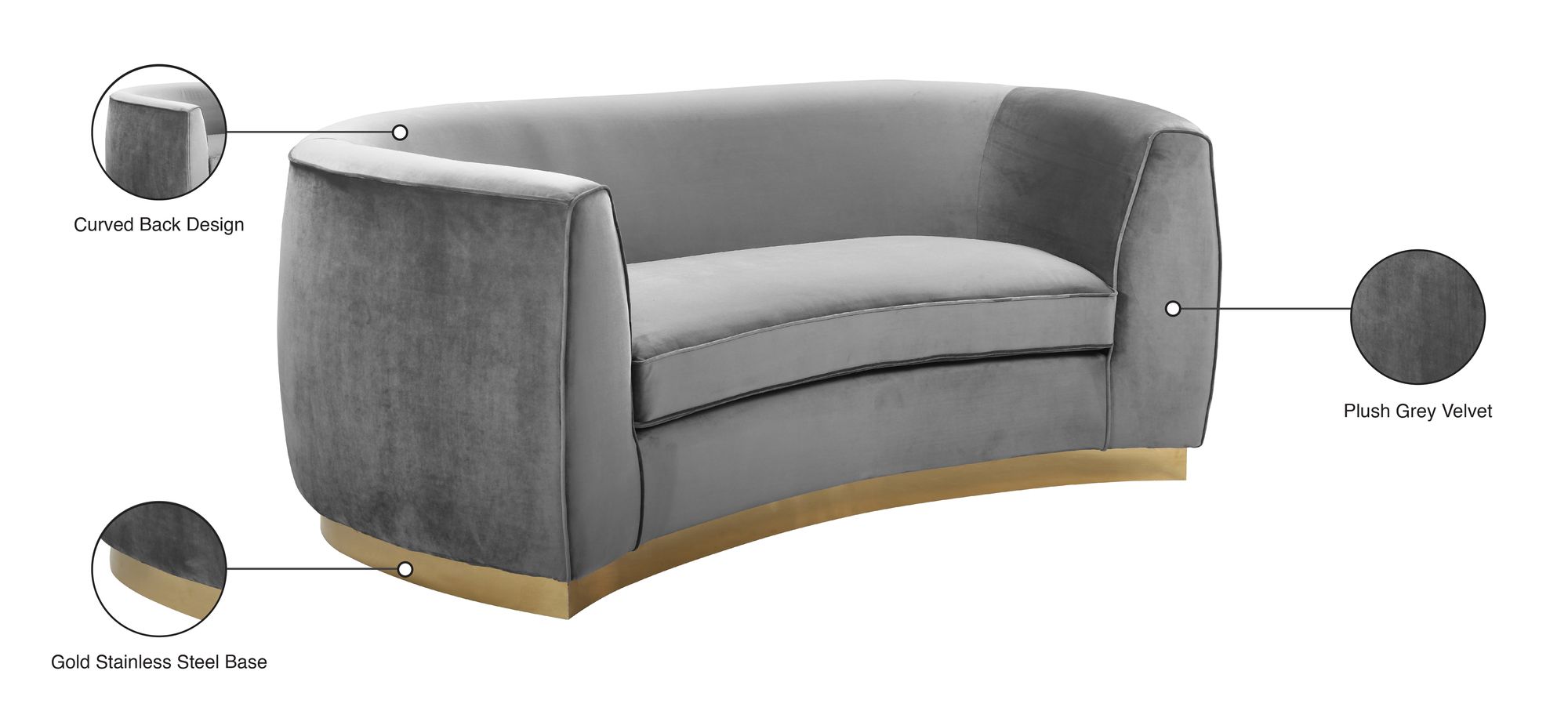 Julian Velvet Loveseat with Gold Stainless Steel Base