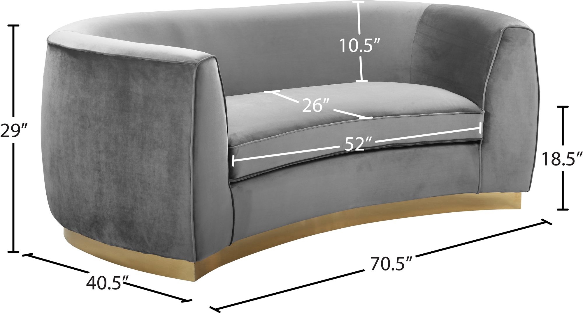 Julian Velvet Loveseat with Stainless Steel Base