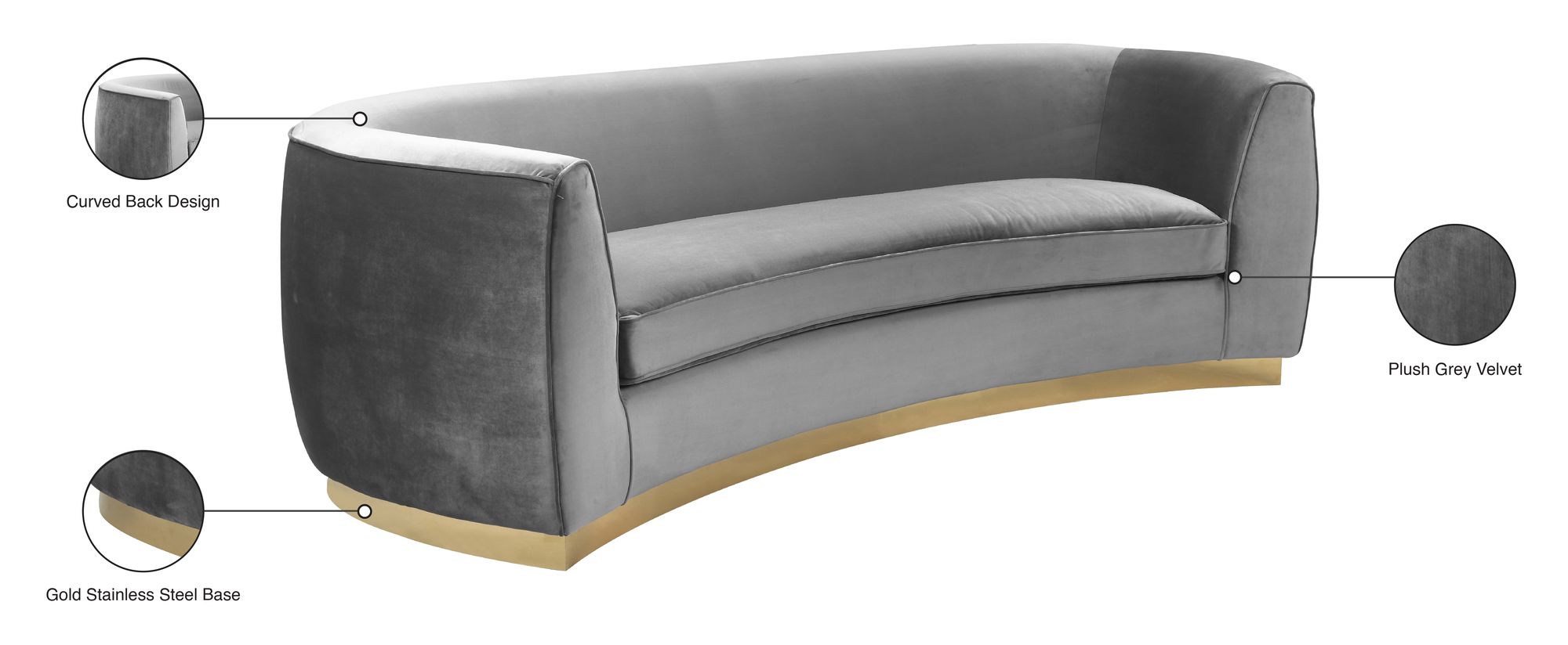 Julian Velvet Sofa with Gold Stainless Steel Base