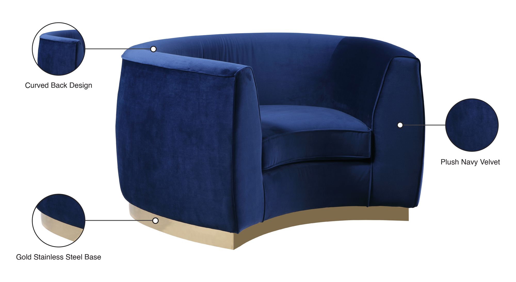 Julian Velvet Chair with Gold Stainless Steel Base