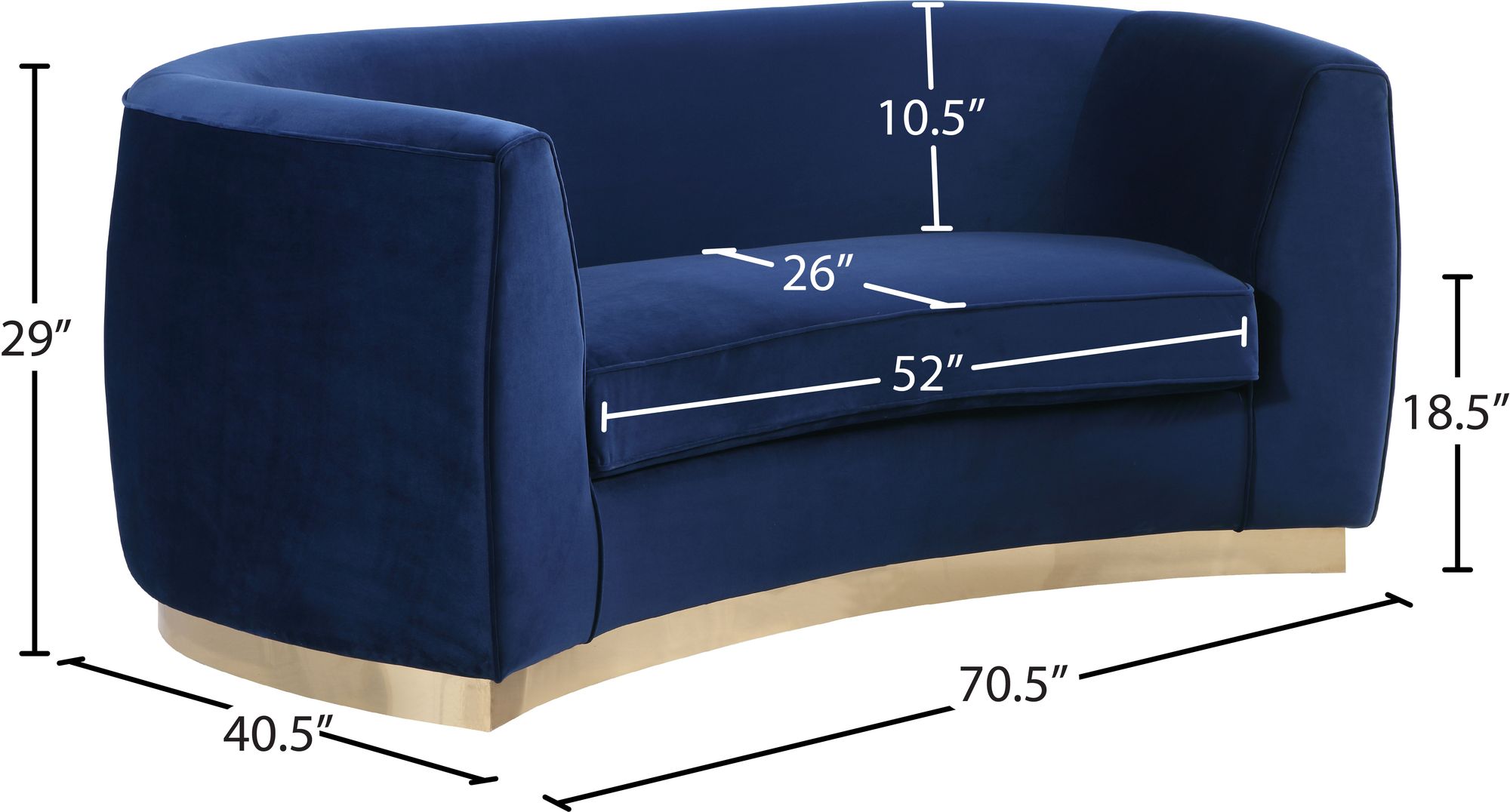 Julian Velvet Loveseat with Gold Stainless Steel Base
