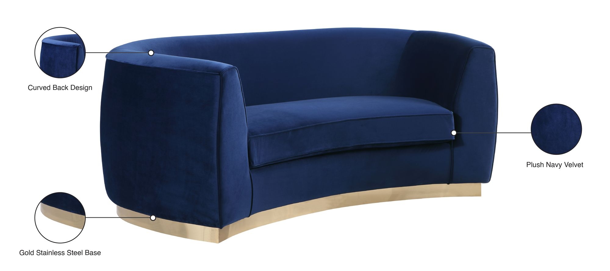 Julian Velvet Loveseat with Stainless Steel Base