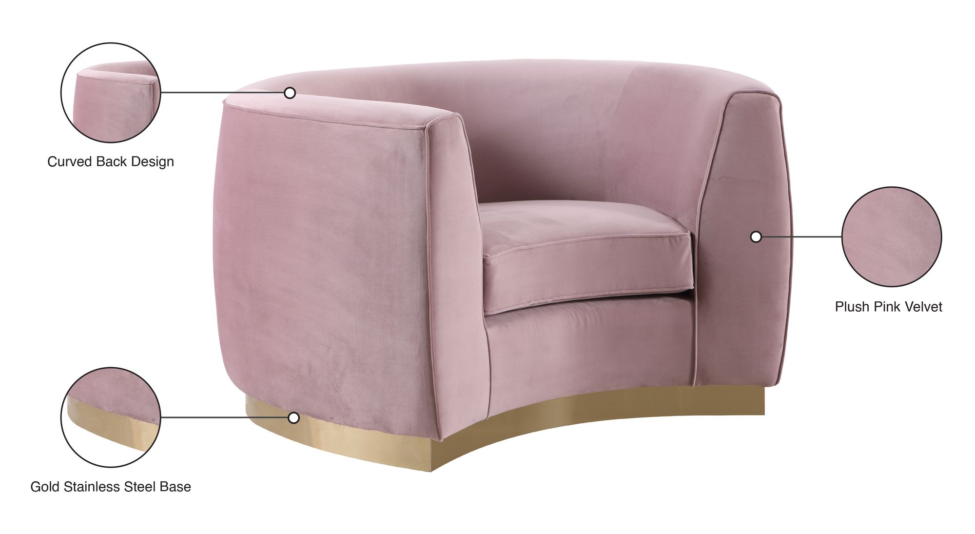 Julian Velvet Chair with Gold Stainless Steel Base