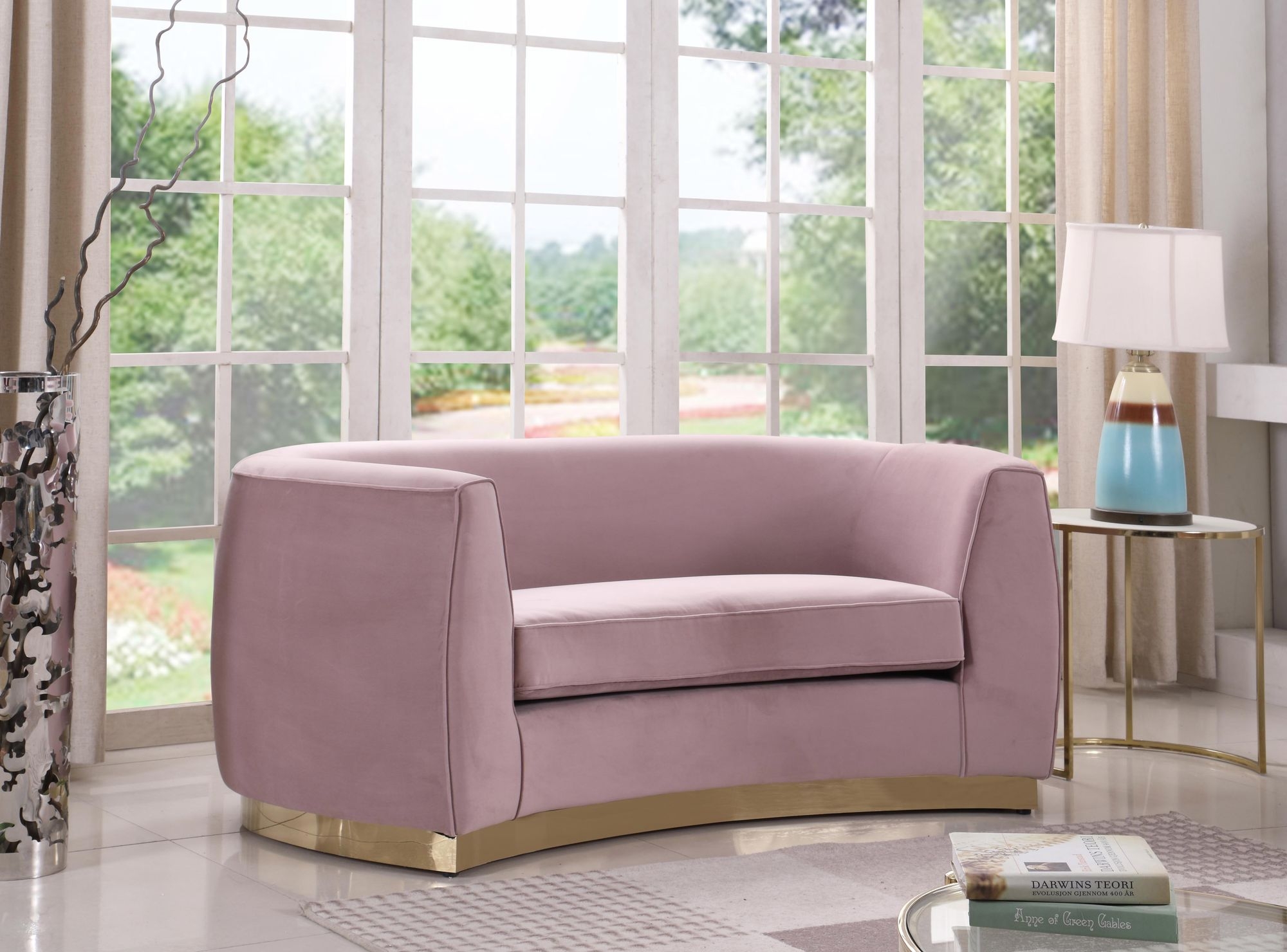 Julian Velvet Loveseat with Stainless Steel Base
