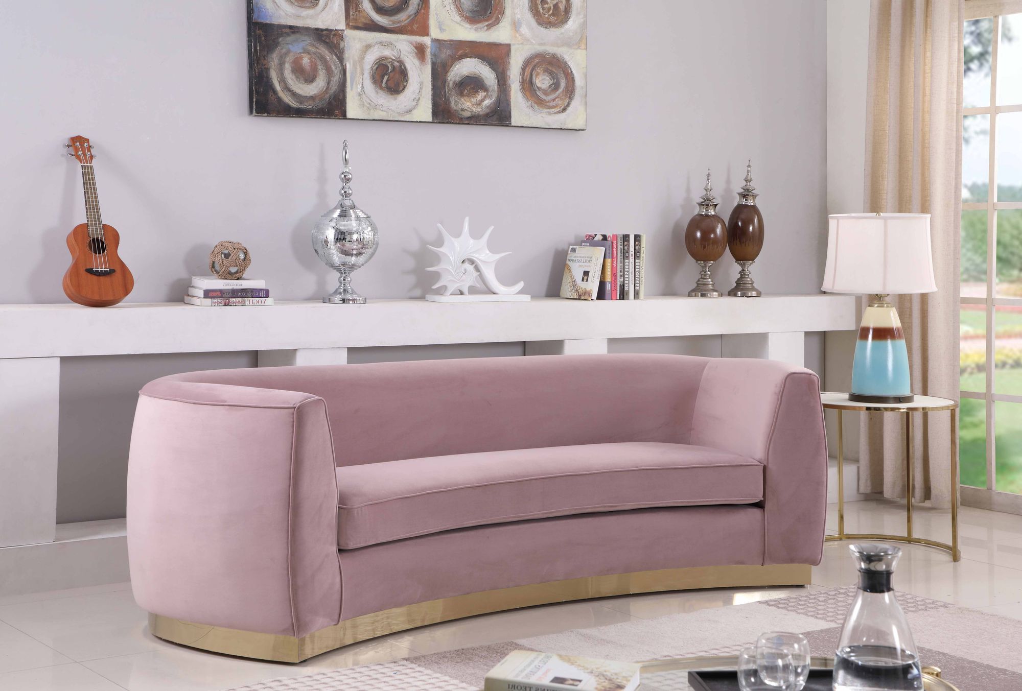 Julian Velvet Sofa with Gold Stainless Steel Base